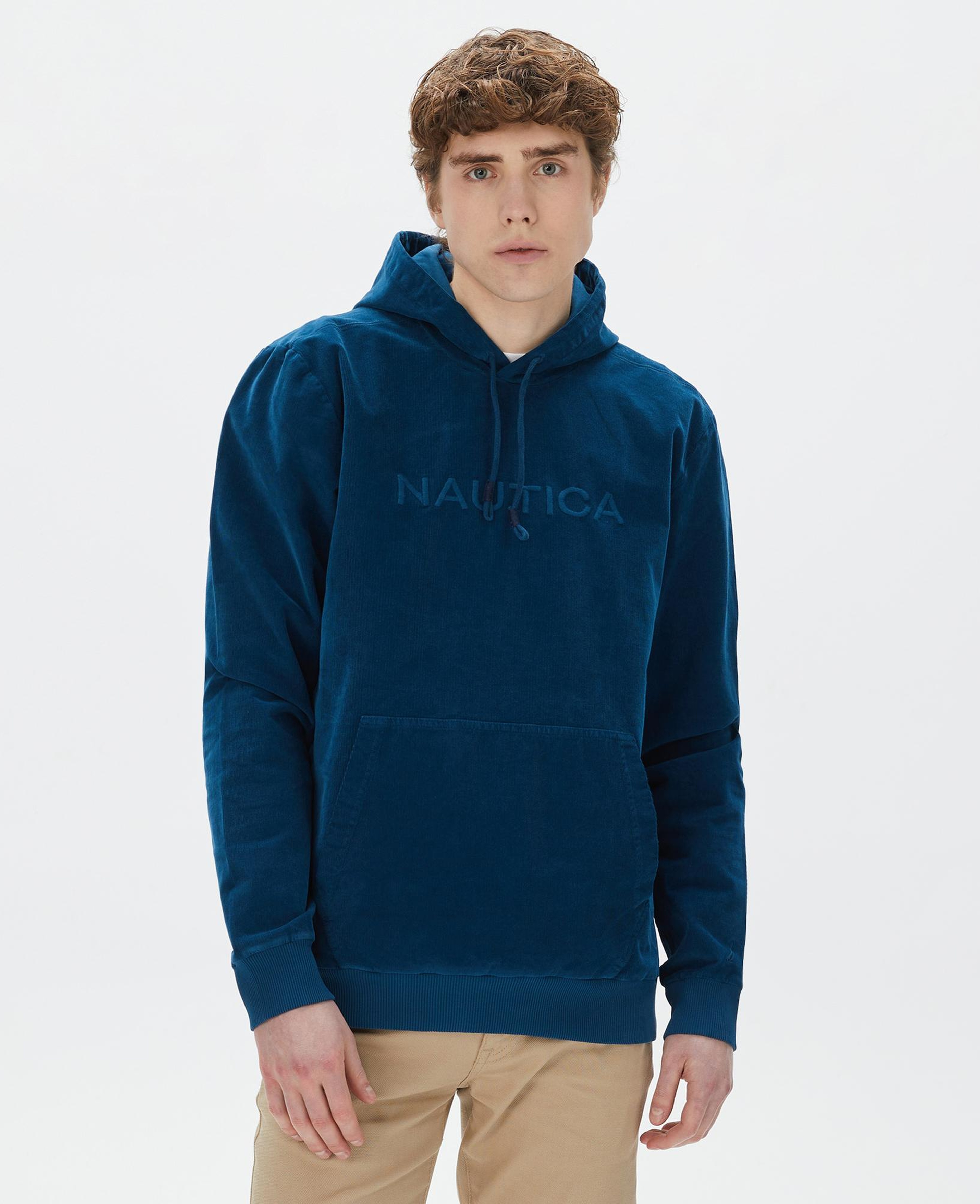 Nautica Erkek Mavi Standart Fit Kapüşonlu Sweatshirt