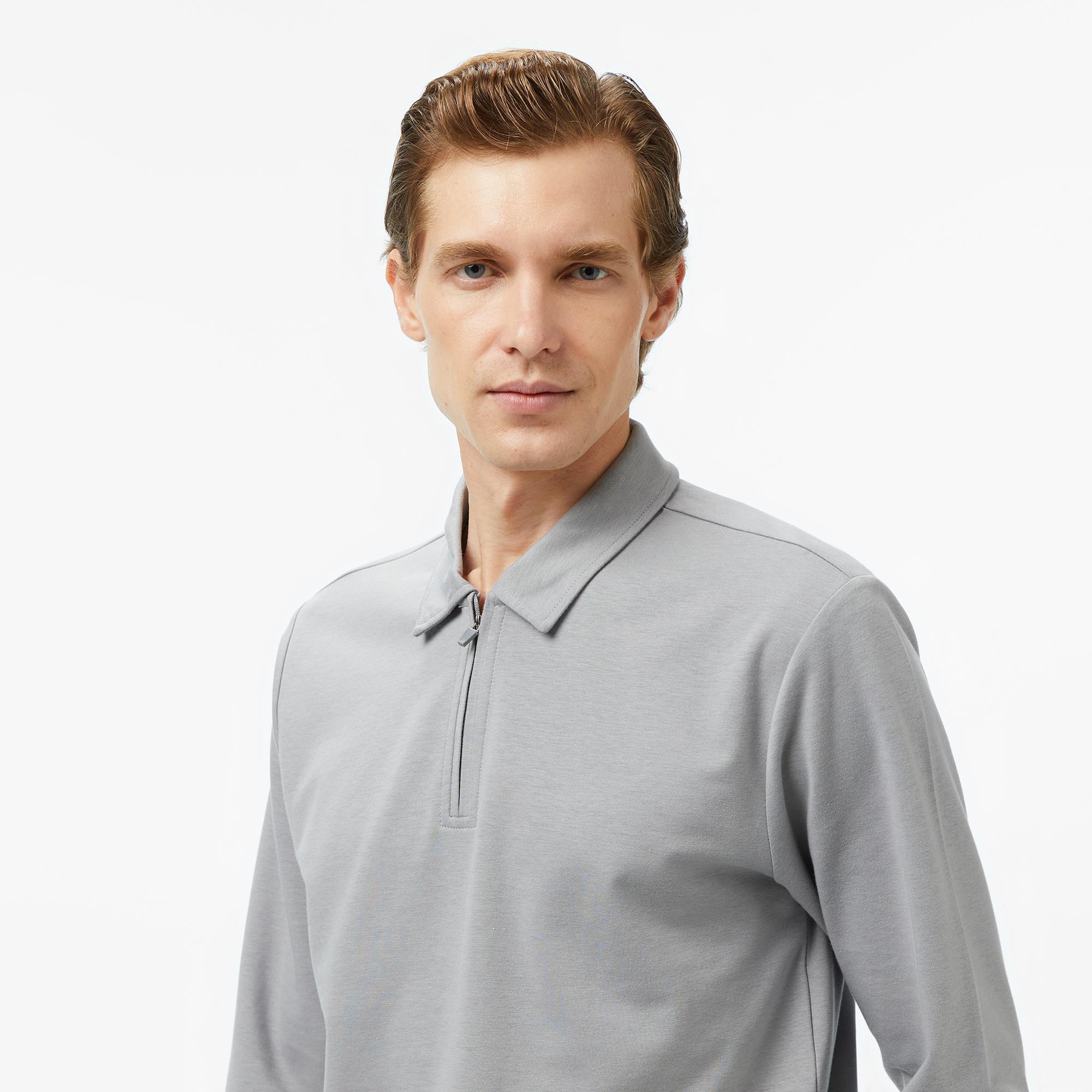 Nautica Erkek Gri Classic Fit Uzun Kollu Polo Yaka T-Shirt