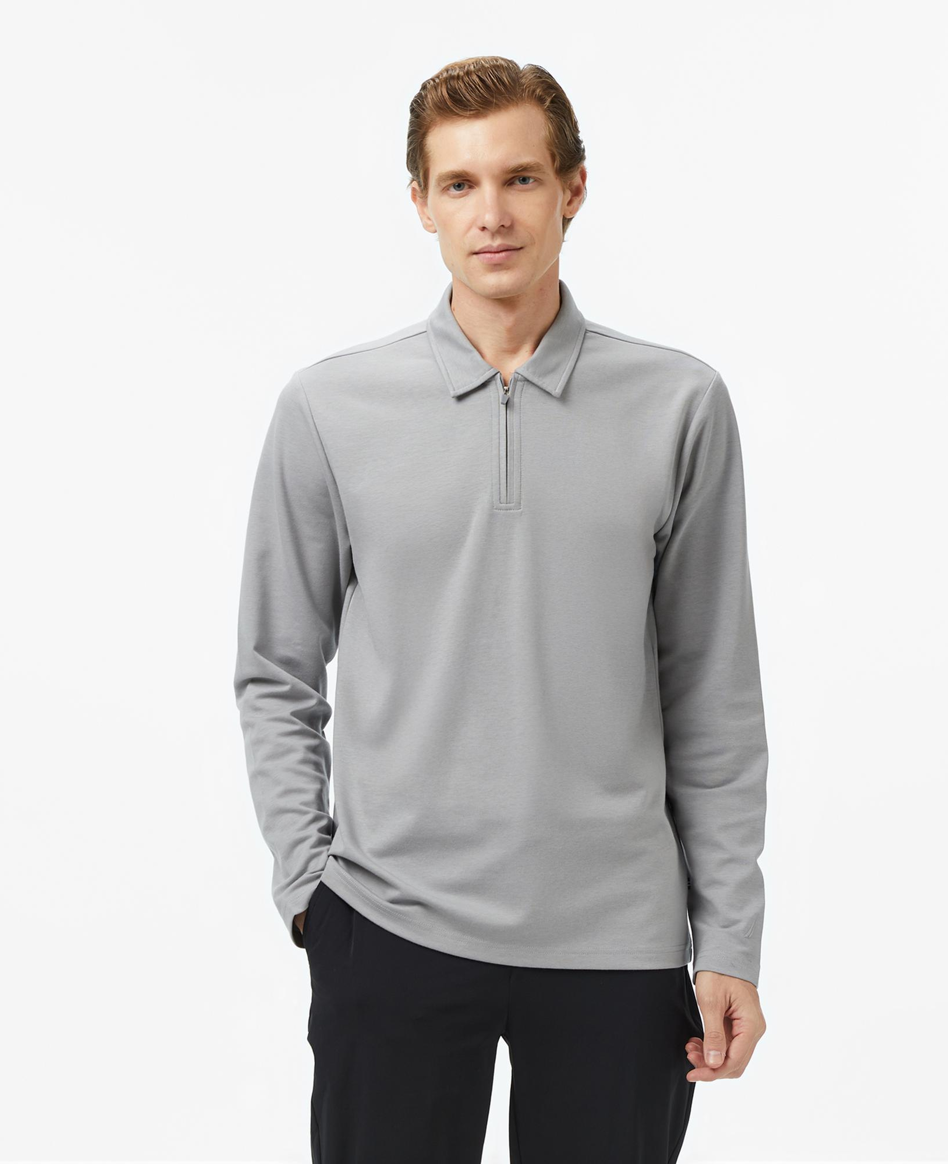 Nautica Erkek Gri Classic Fit Uzun Kollu Polo Yaka T-Shirt