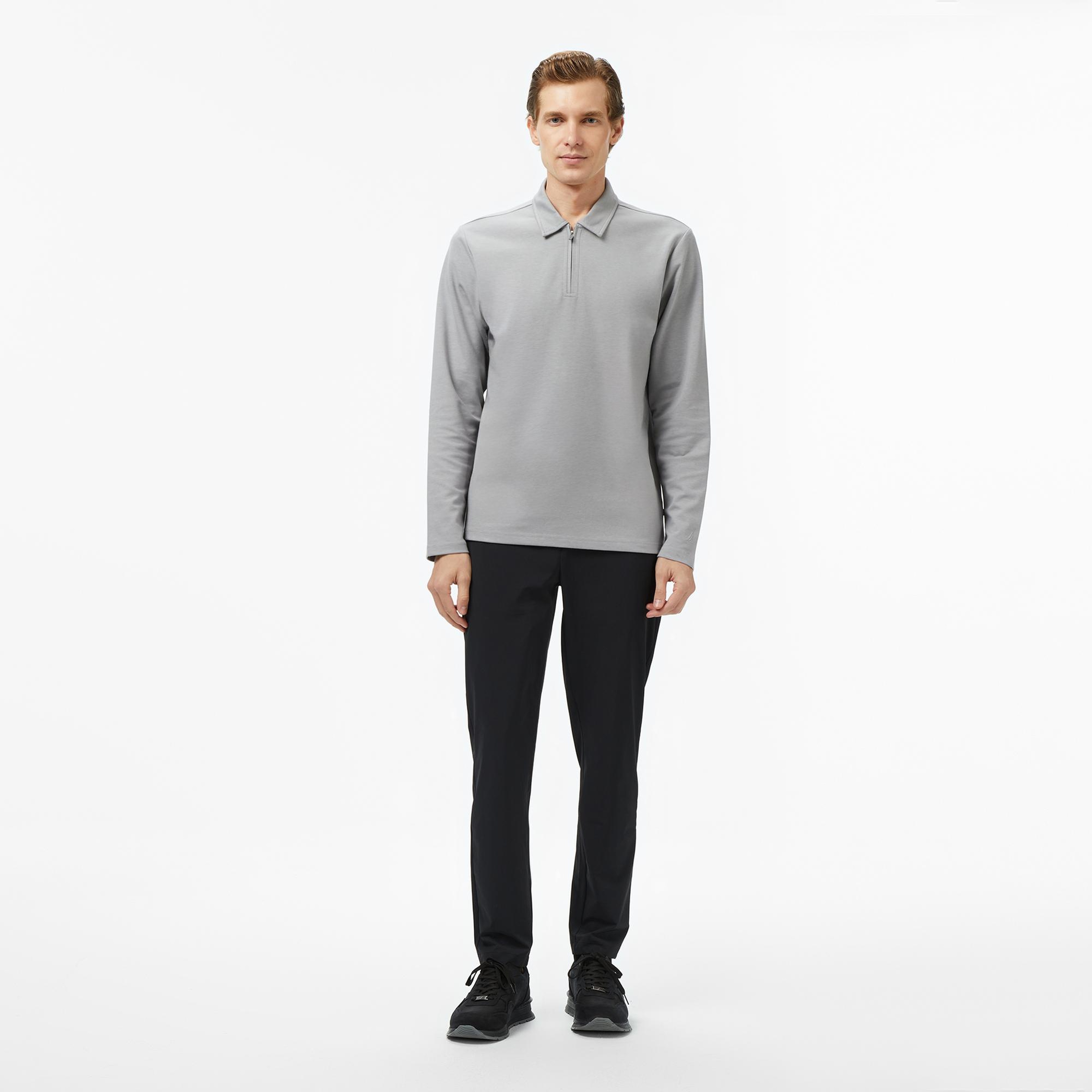 Nautica Erkek Gri Classic Fit Uzun Kollu Polo Yaka T-Shirt