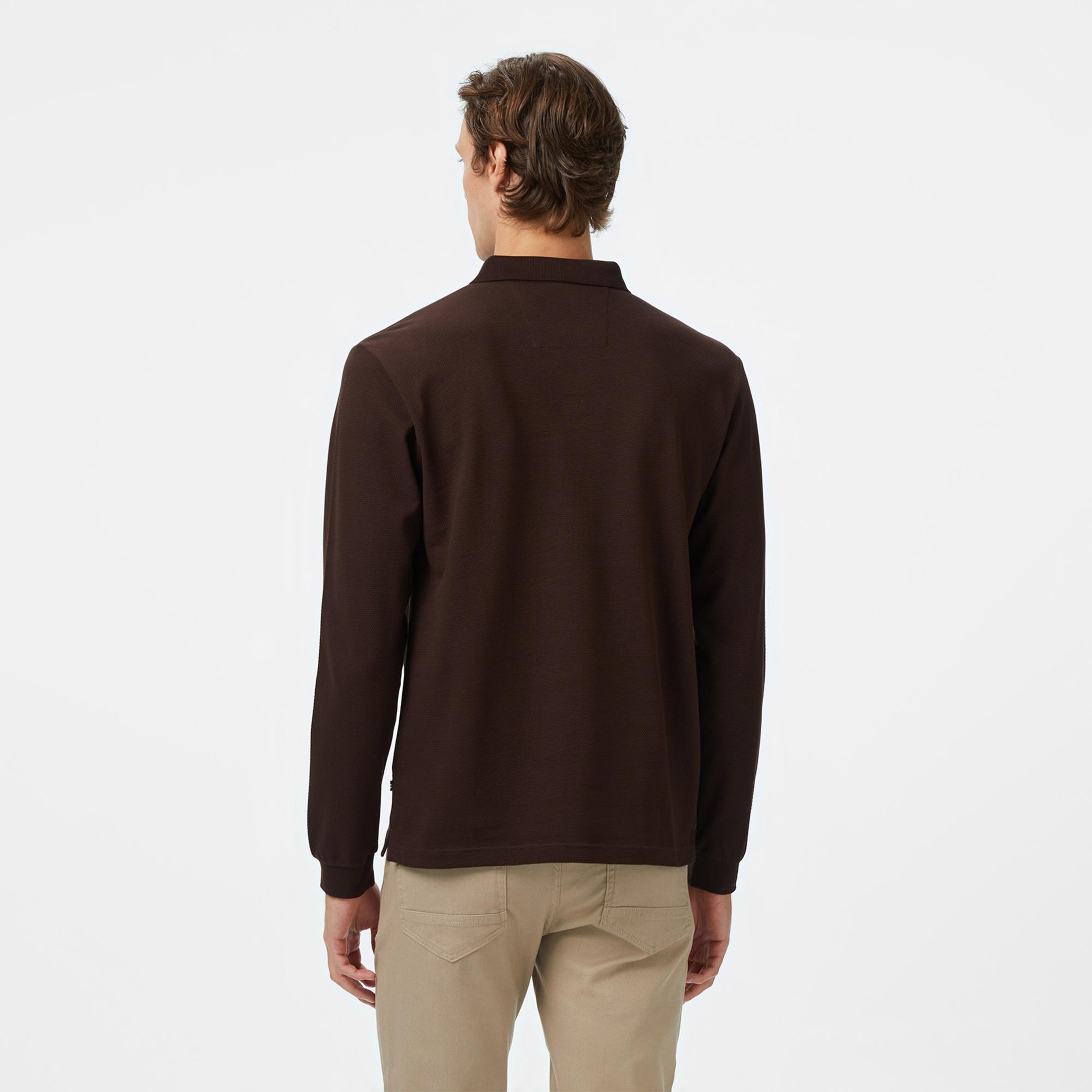 Nautica Erkek Kahverengi Classic Fit Uzun Kollu Polo Yaka T-Shirt