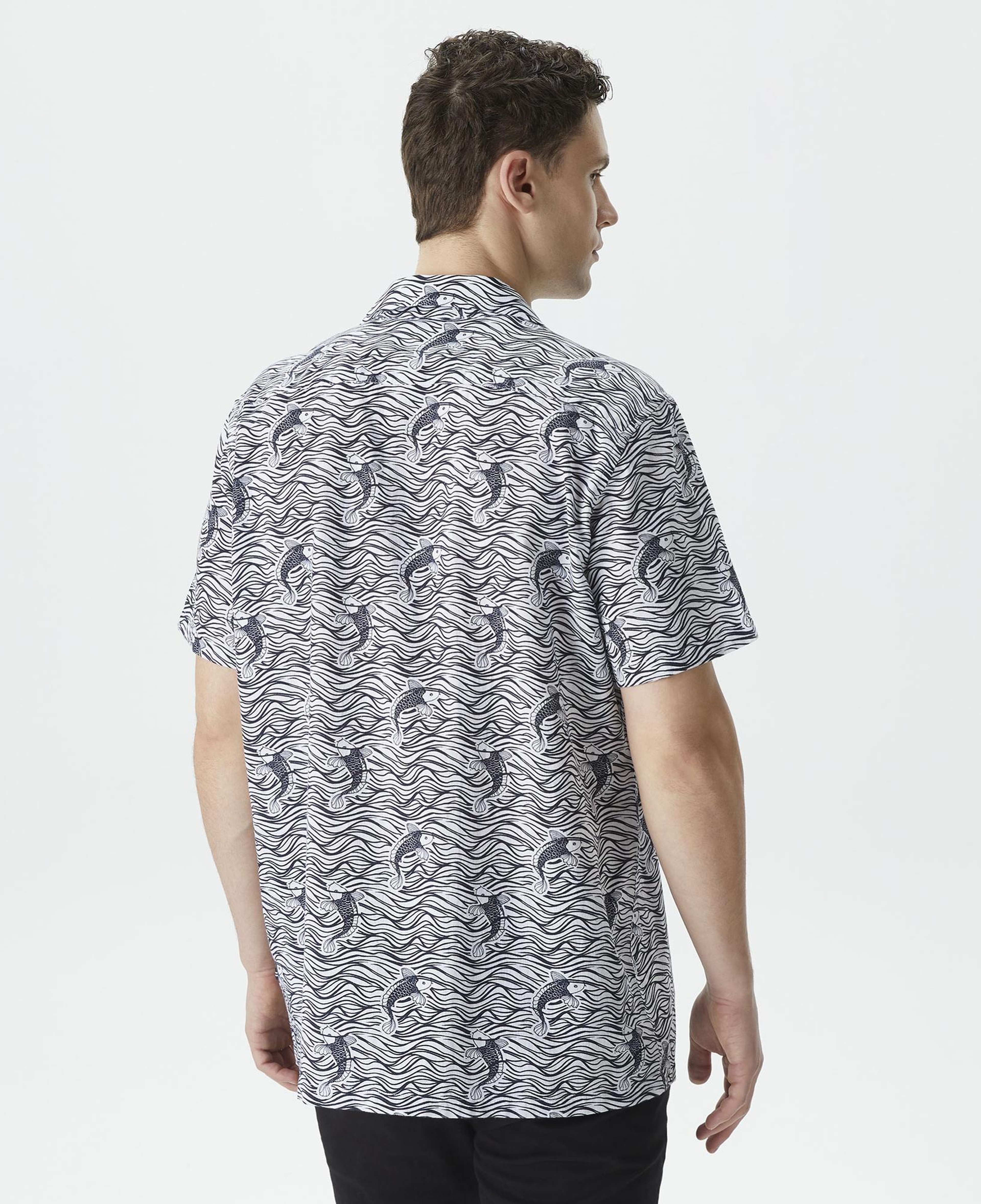 Nautica Erkek Beyaz Classic Fit Kısa Kollu Desenli Keten Gömlek