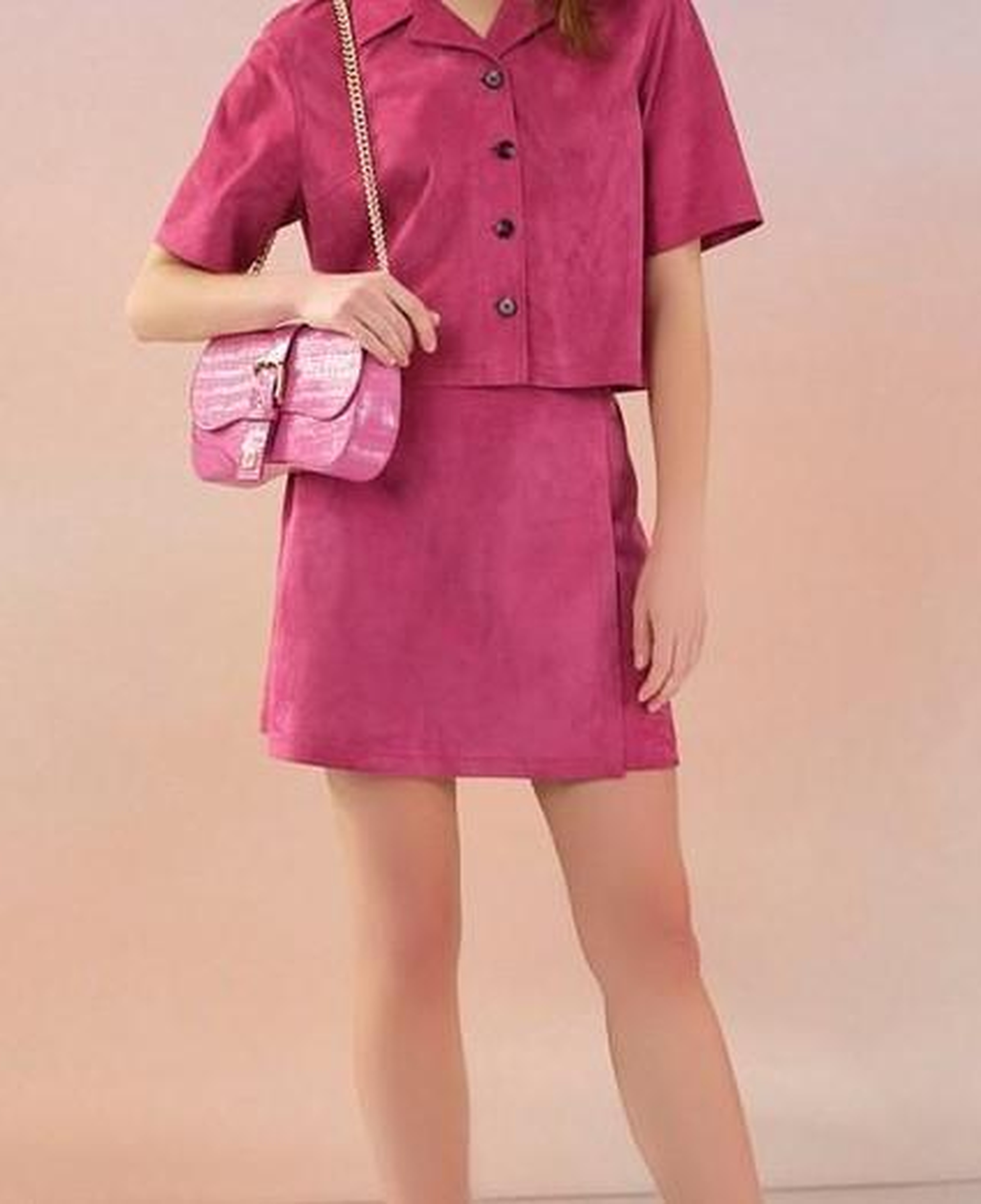 Tiberia Pembe Kadın Süet Deri Mini Etek