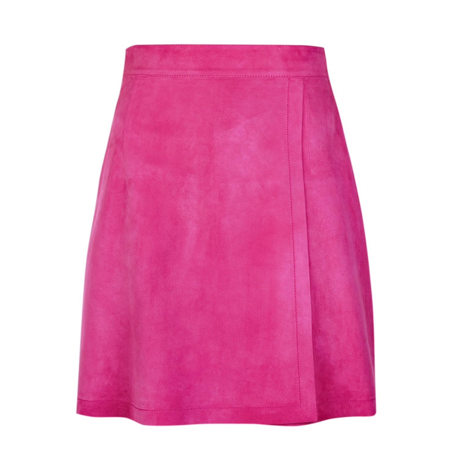 Tiberia Pembe Kadın Süet Deri Mini Etek
