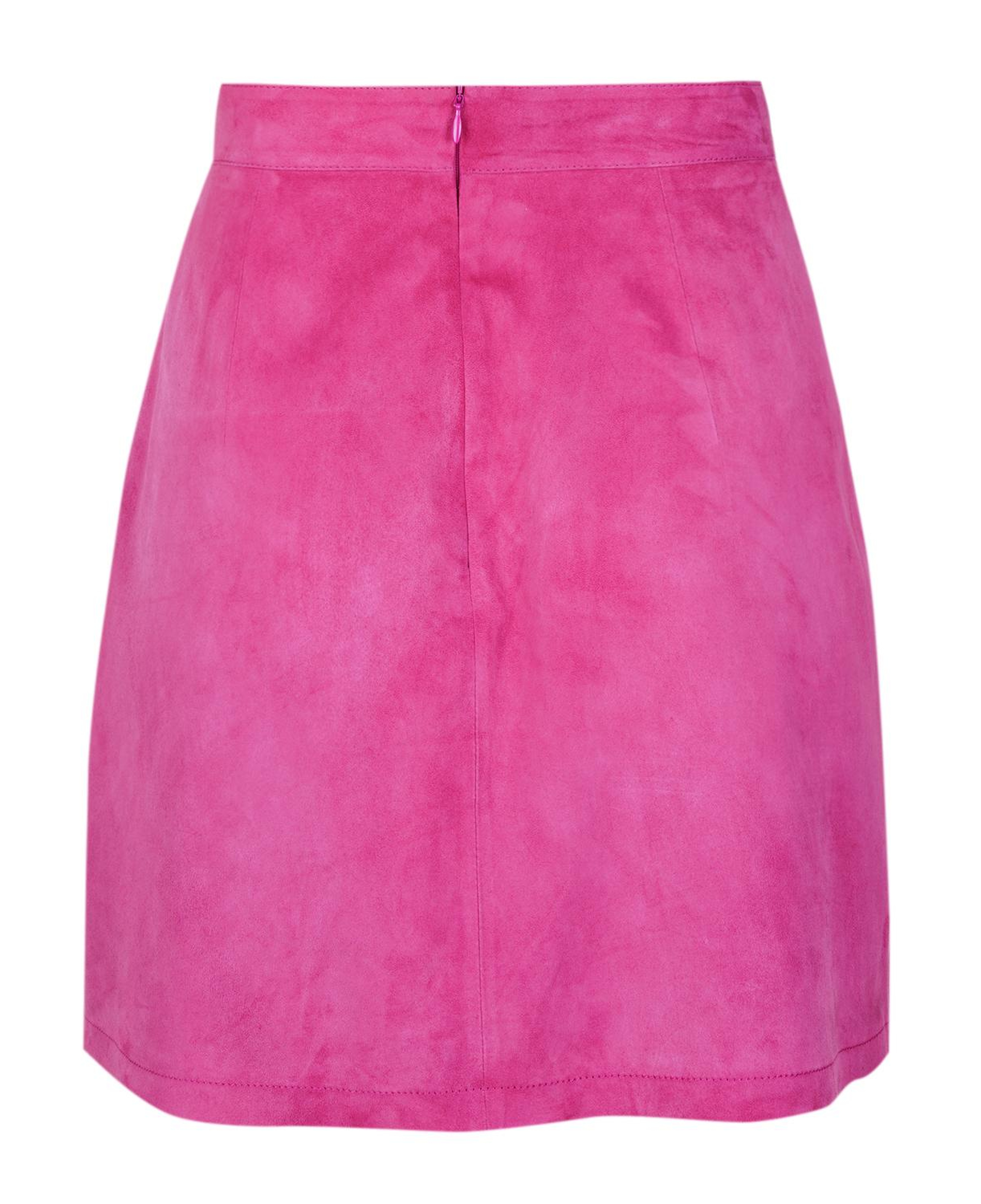 Tiberia Pembe Kadın Süet Deri Mini Etek