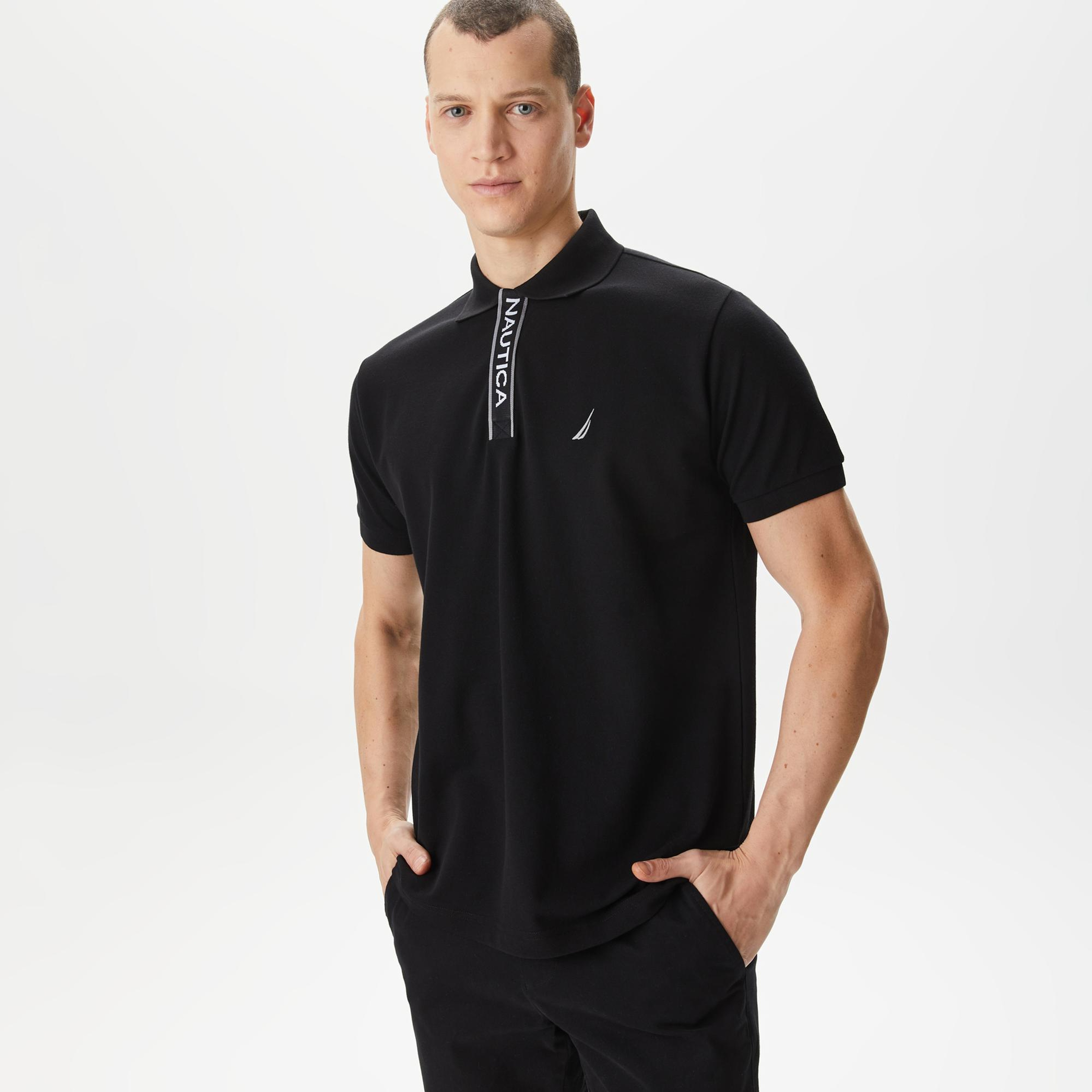 Nautica Erkek Siyah Classic Fit Kısa Kollu Polo Yaka T-Shirt
