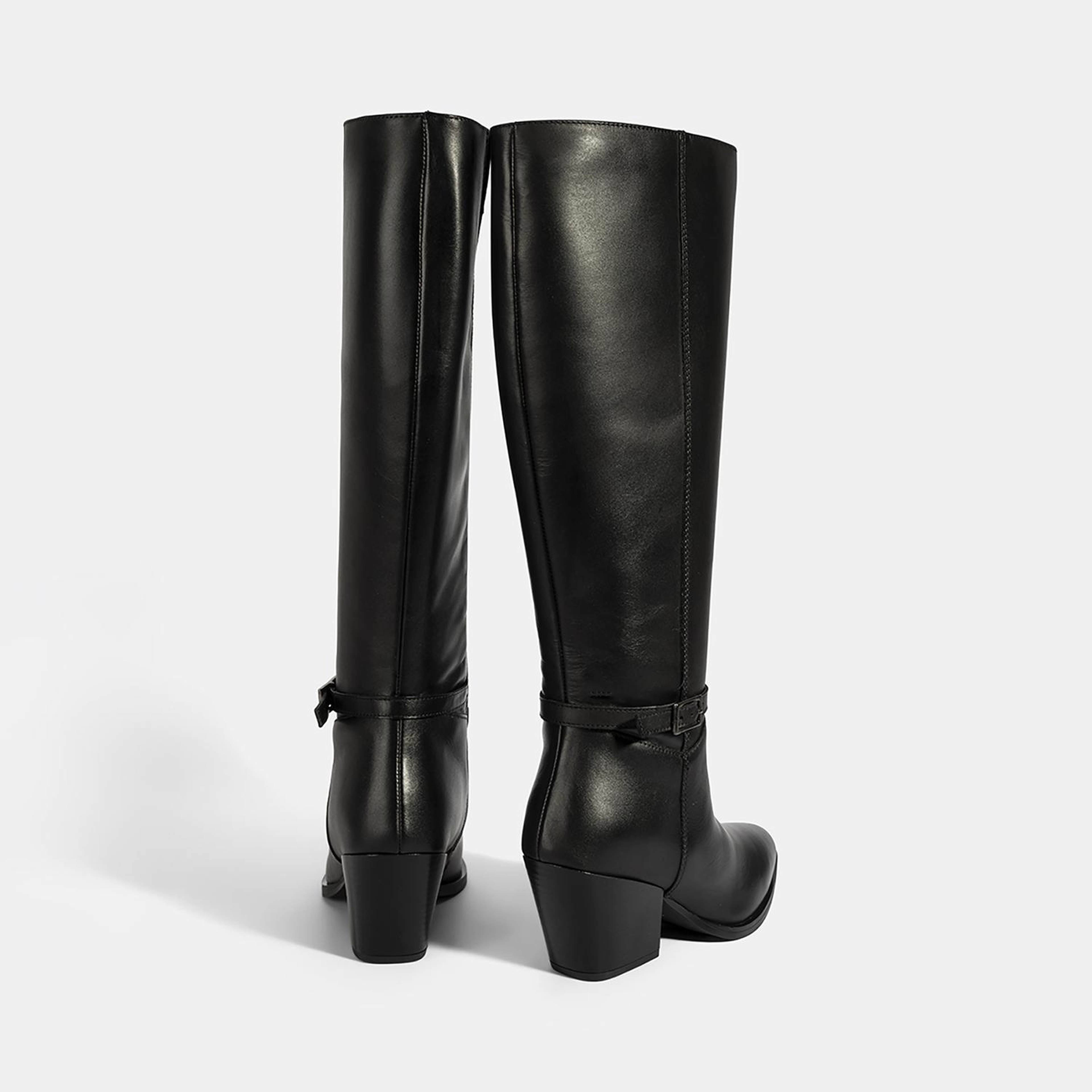 Kadın Siyah Kalın Topuklu Deri Çizme