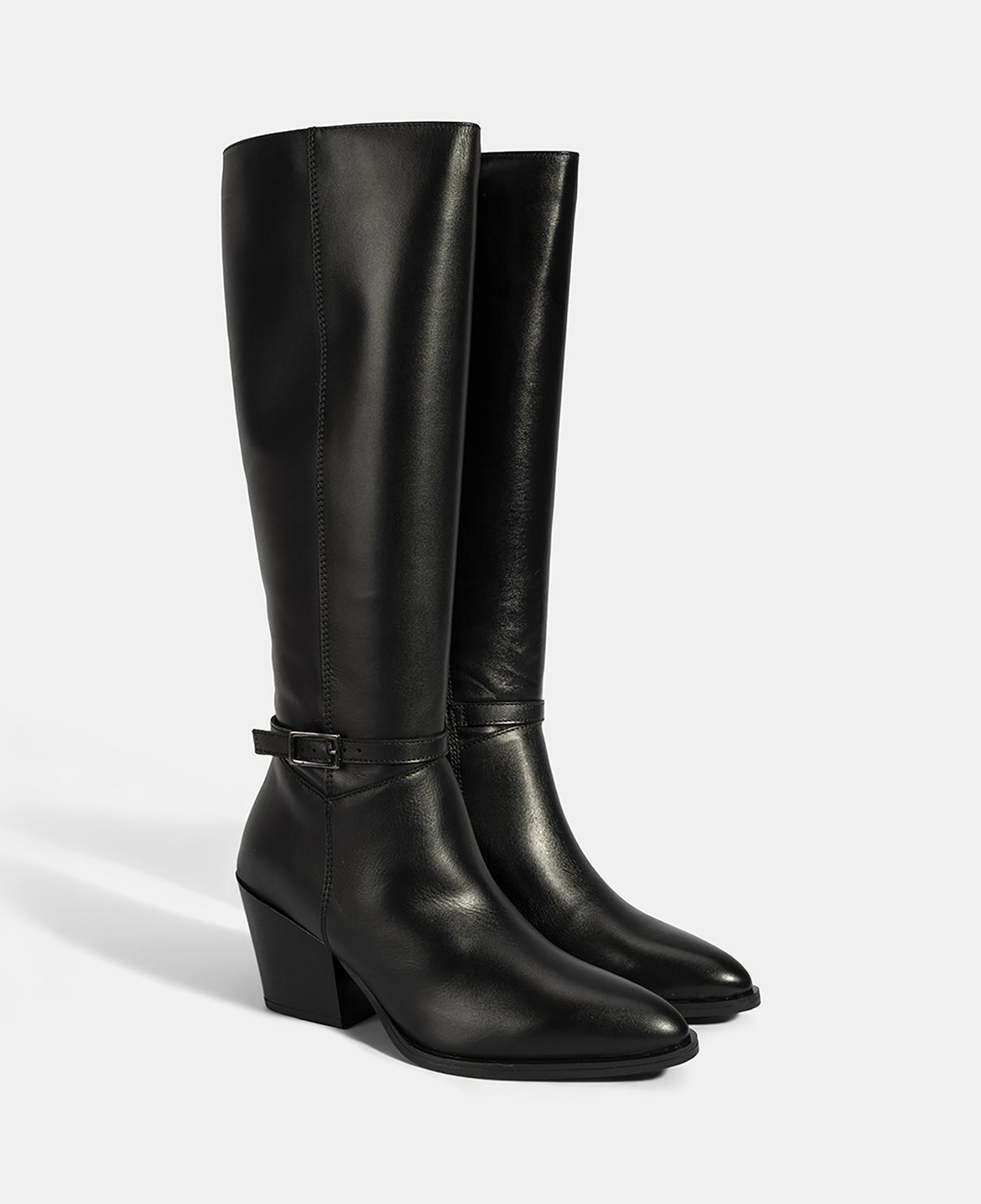 Kadın Siyah Kalın Topuklu Deri Çizme