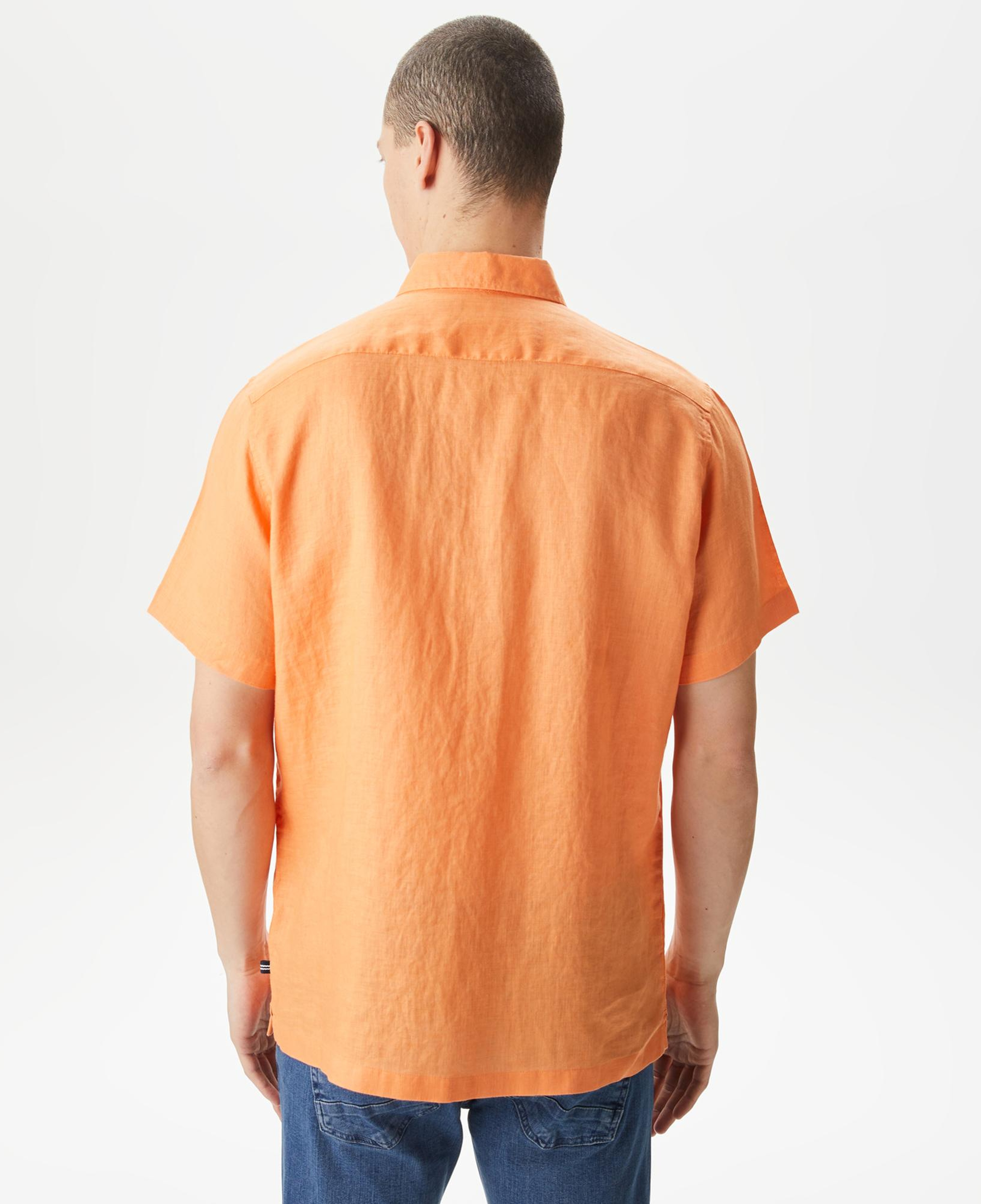 Nautica Erkek Turuncu Classic Fit Kısa Kollu Keten Gömlek