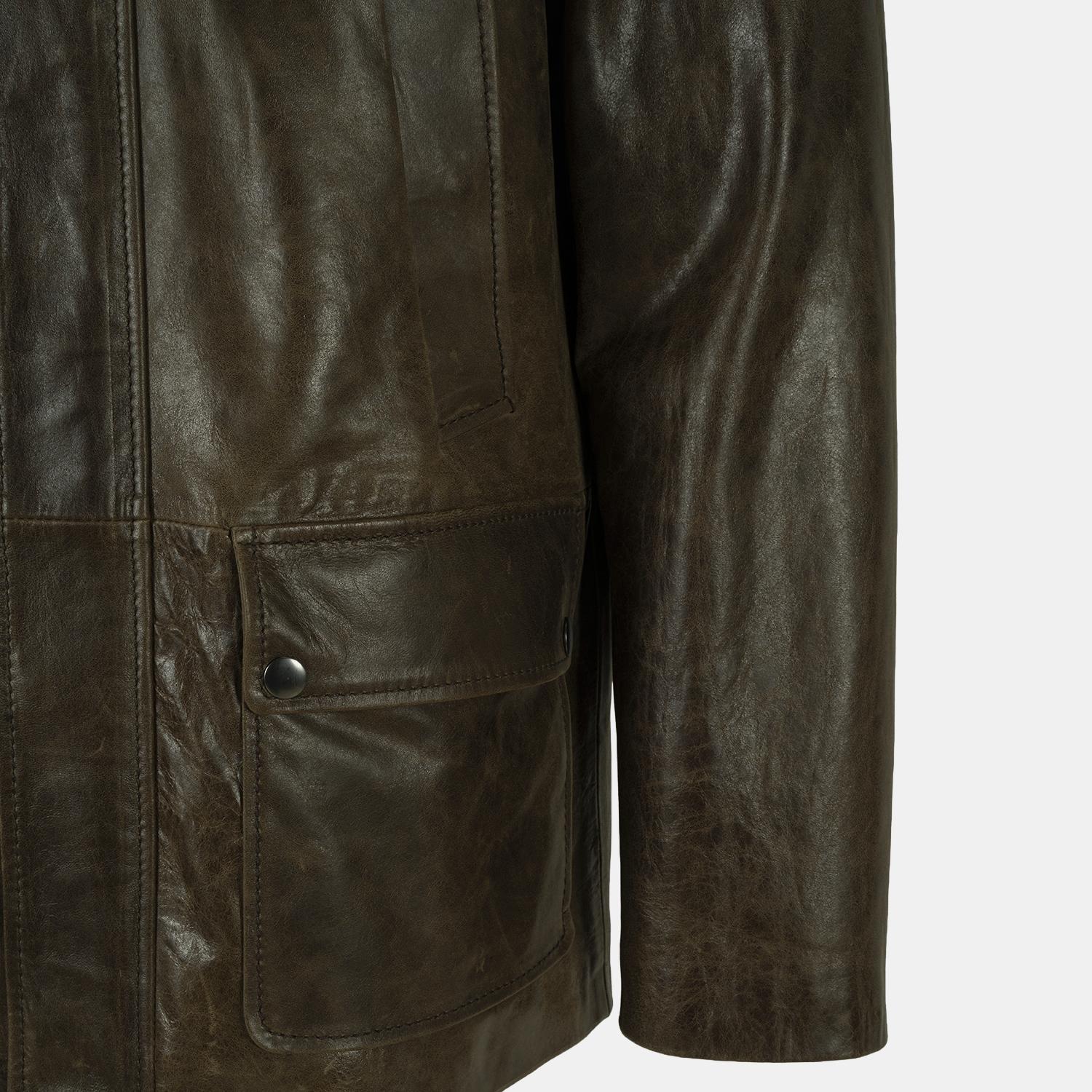 DESA Erkek Koyu Yeşil Gömlek Yakalı Deri Mont