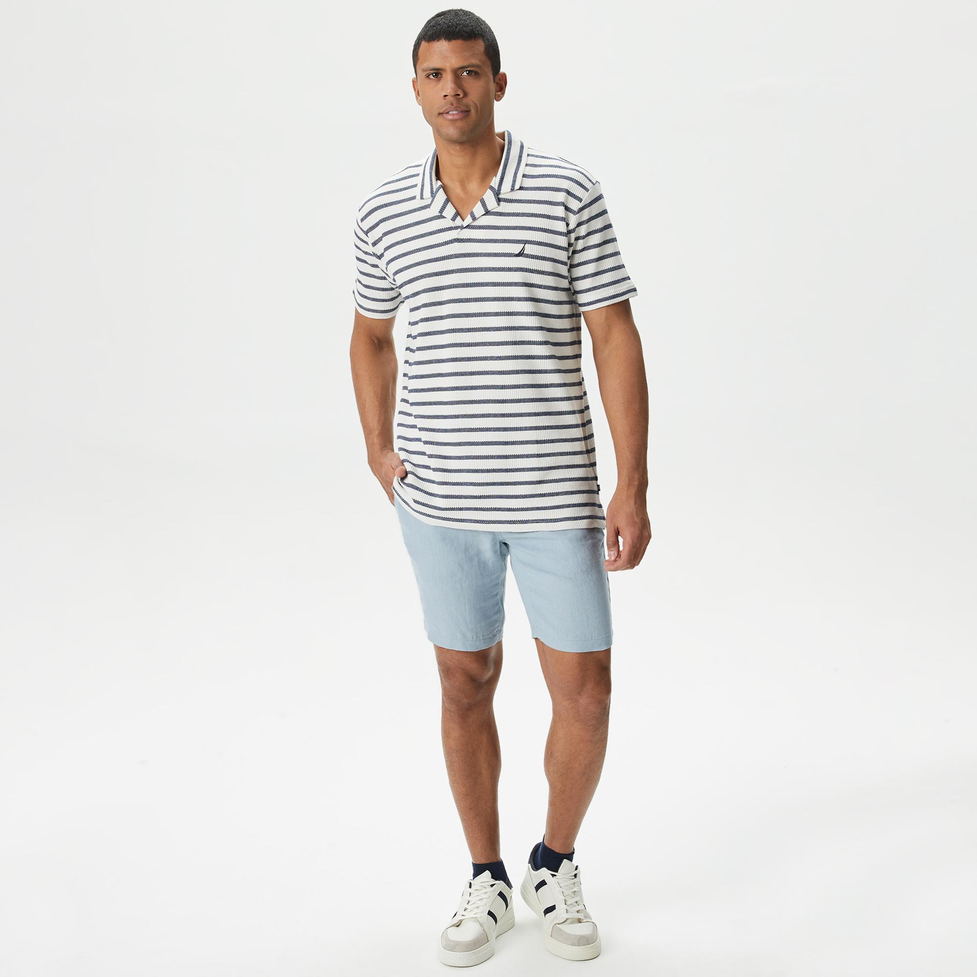 Nautica Erkek Mavi Slim Fit Keten Şort