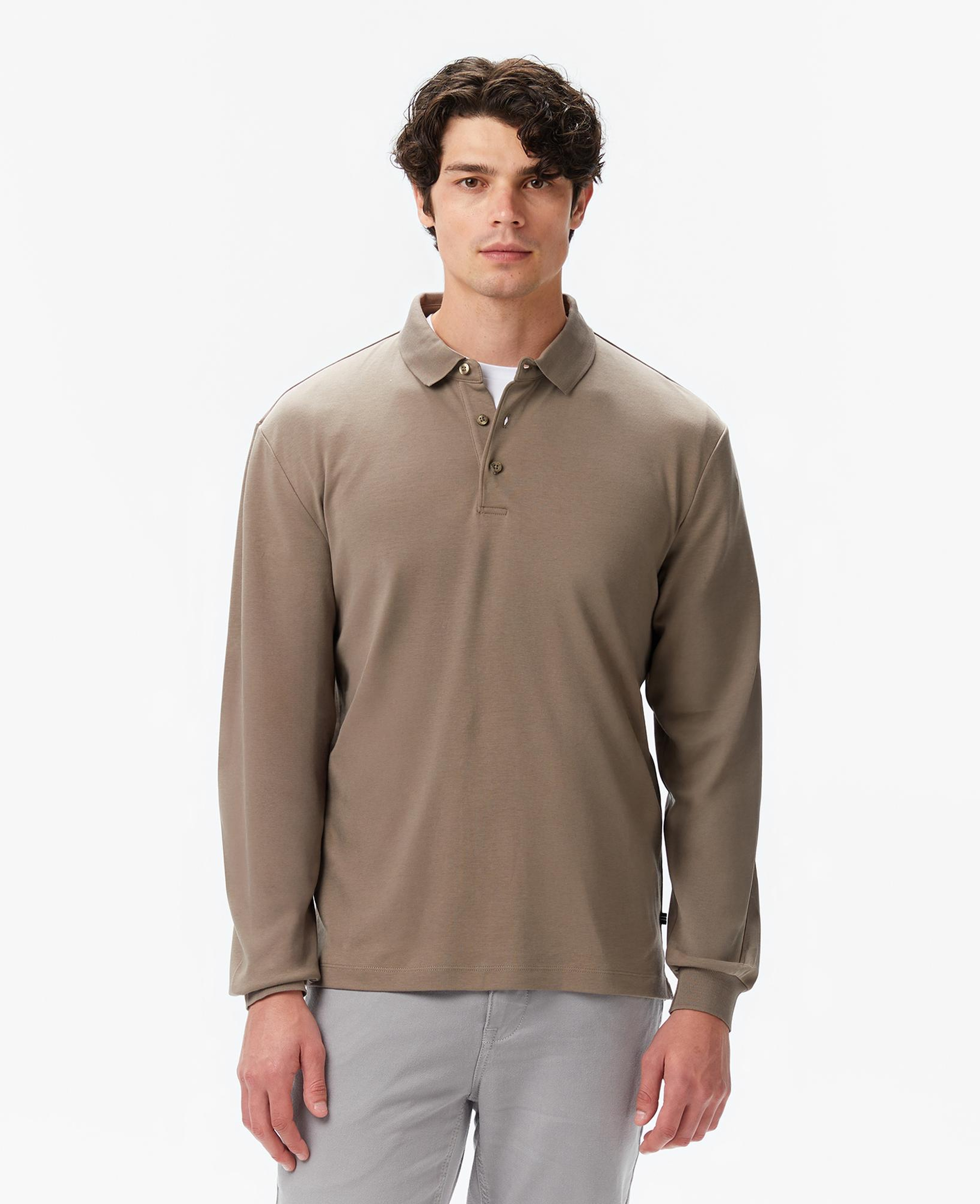 Nautica Erkek Kahverengi Classic Fit Uzun Kollu Polo Yaka T-Shirt