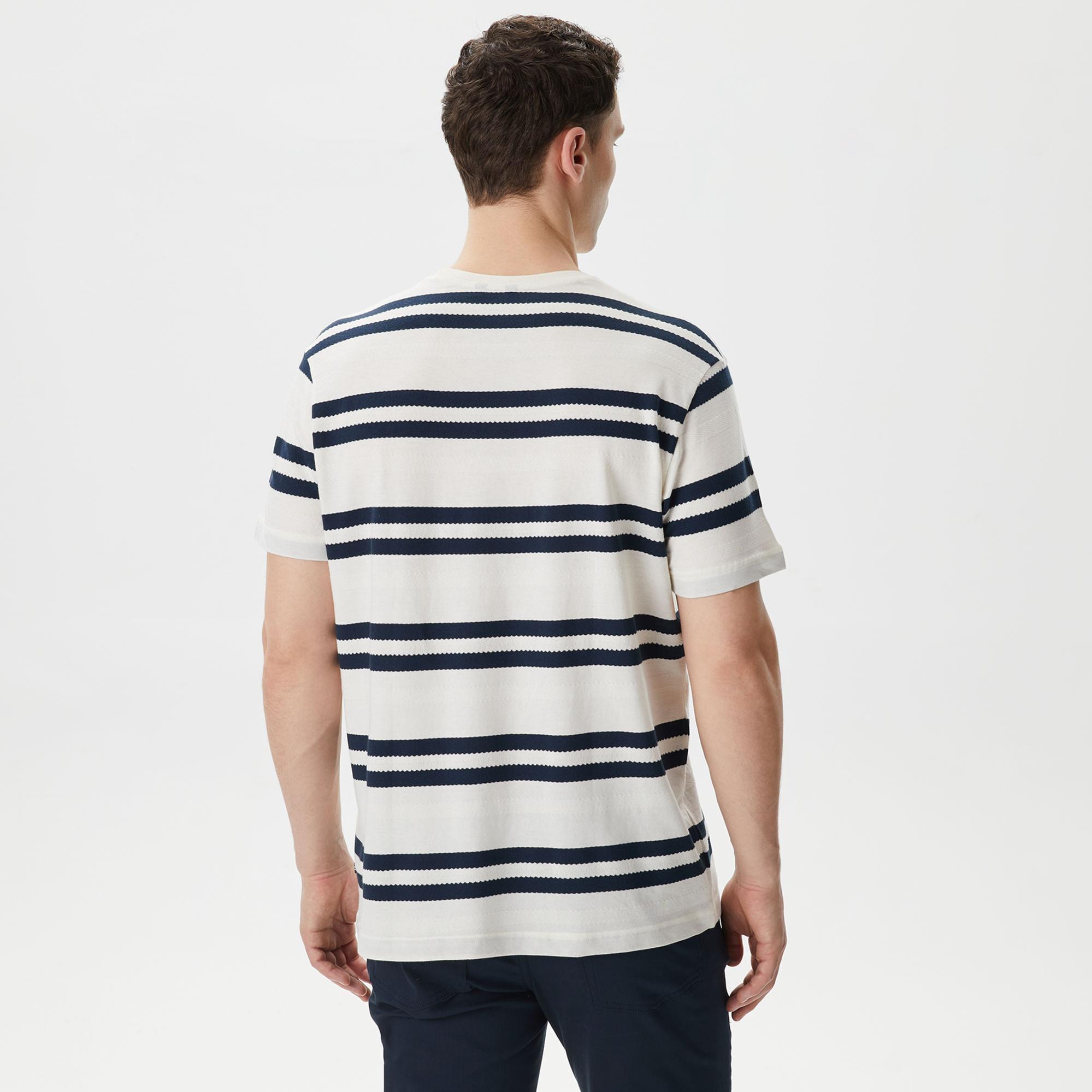 Nautica Erkek Beyaz Standart Fit Kısa Kollu Çizgili T-Shirt