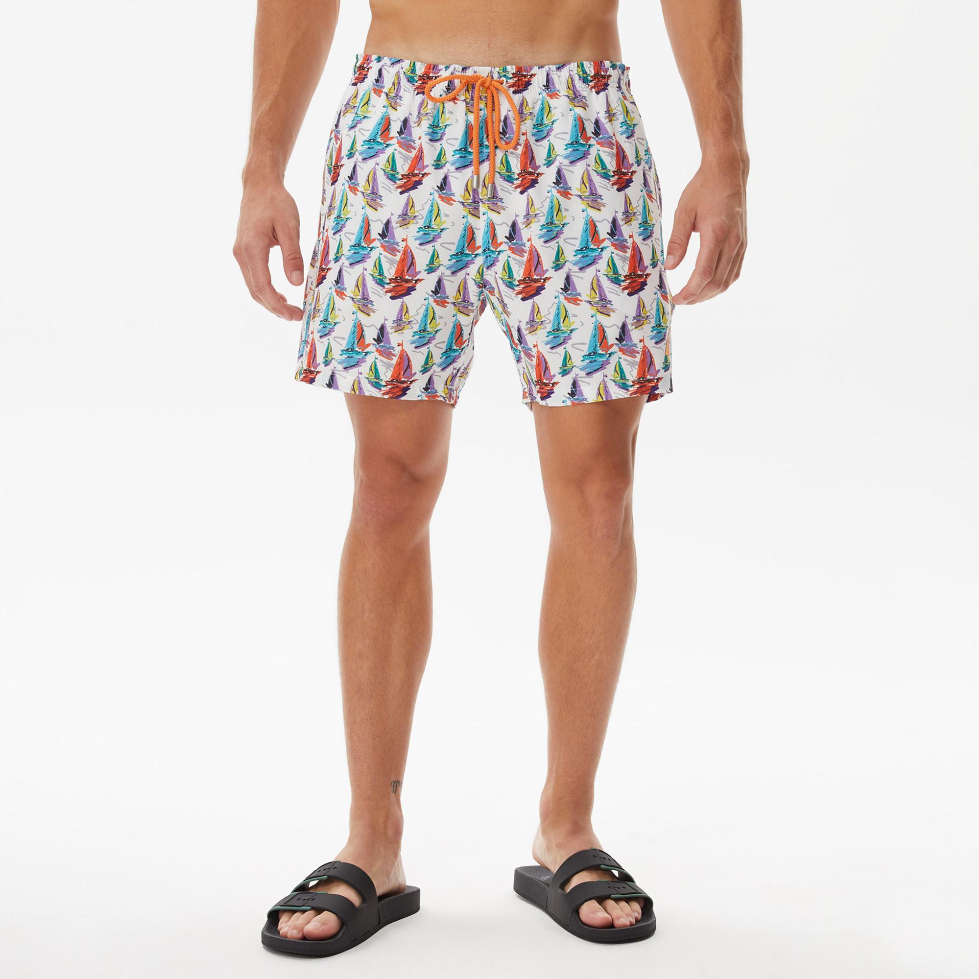 Nautica Erkek Beyaz Baskılı Deniz Şortu