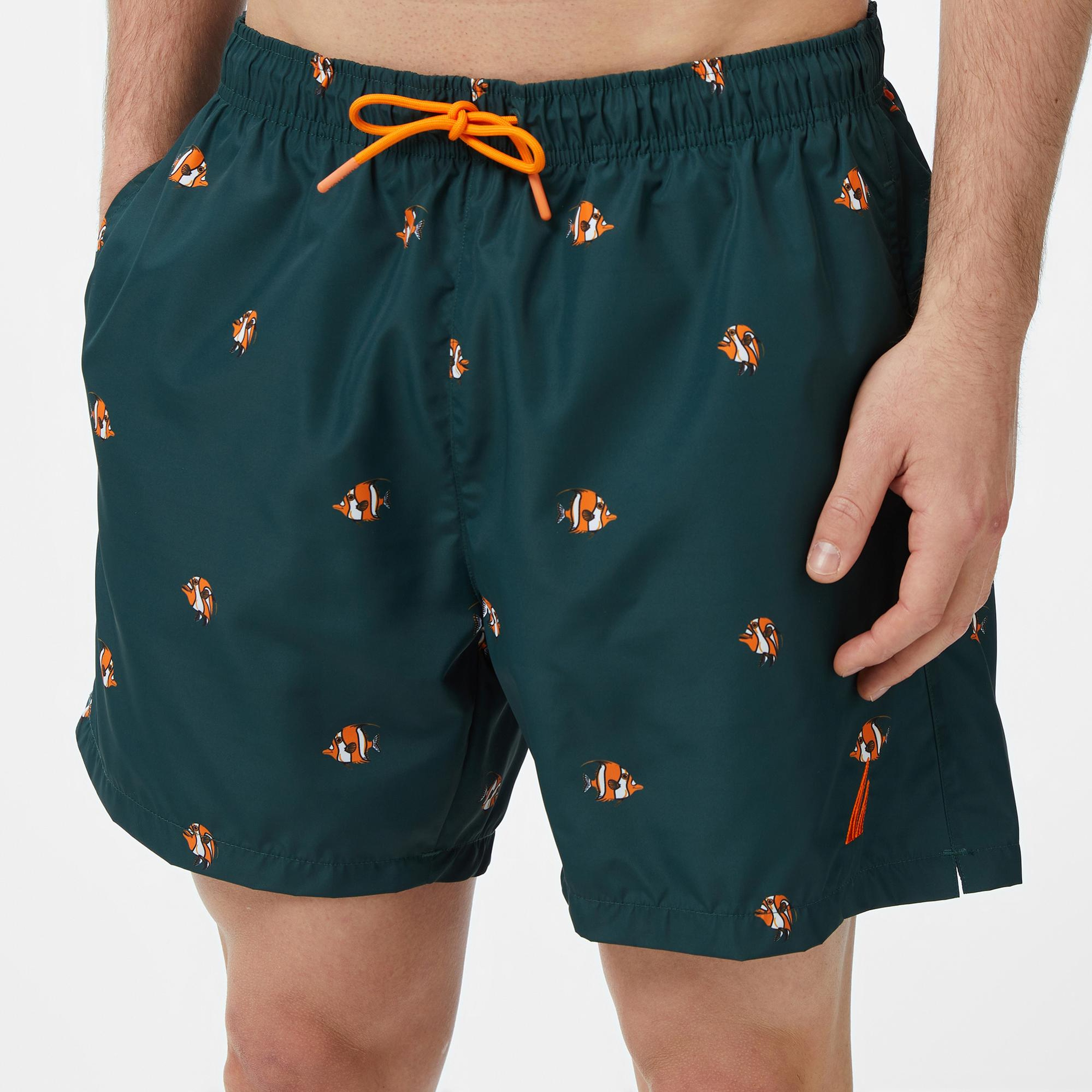 Nautica Erkek Yeşil Regular Fit Desenli Deniz Şortu