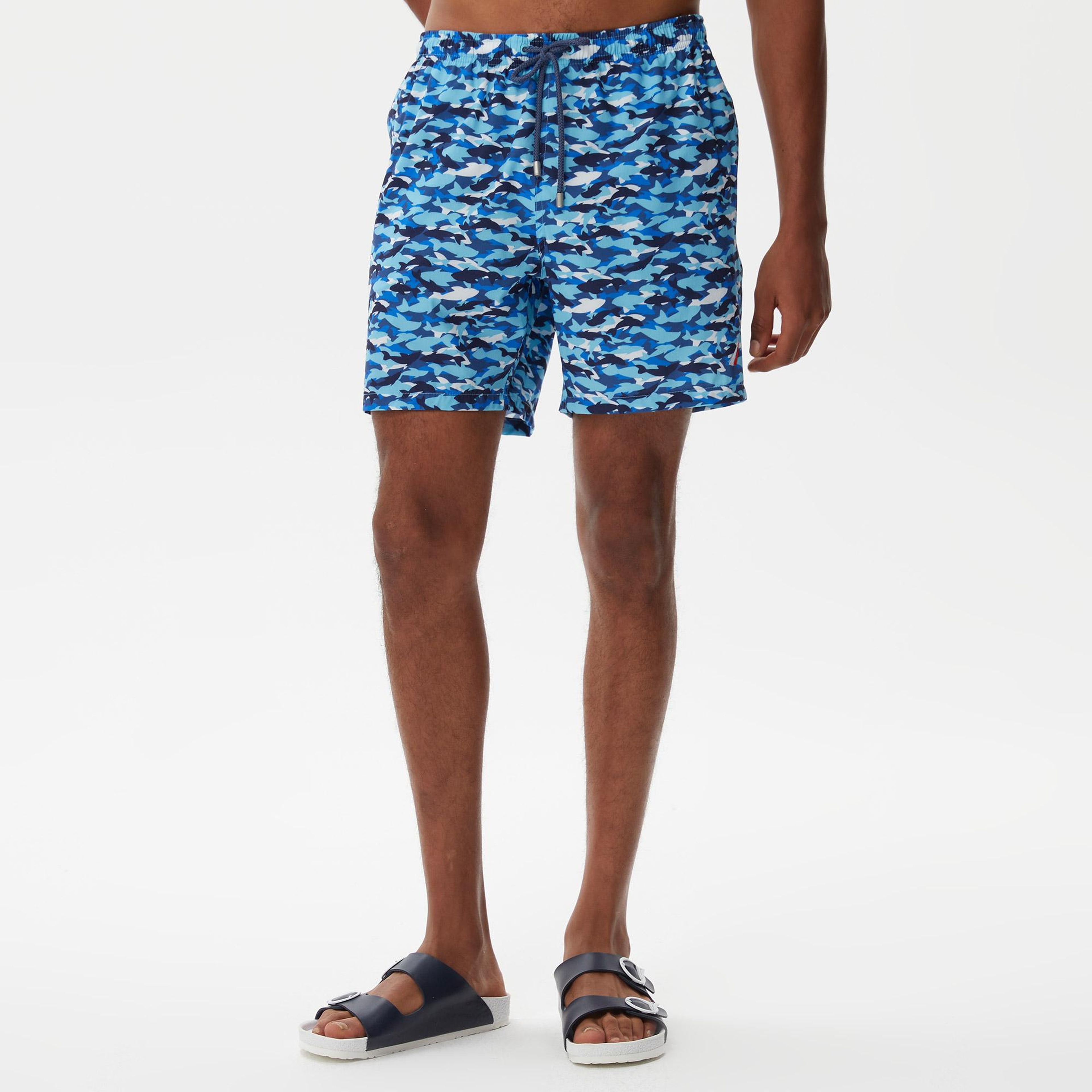 Nautica Erkek Mavi Baskılı Deniz Şortu