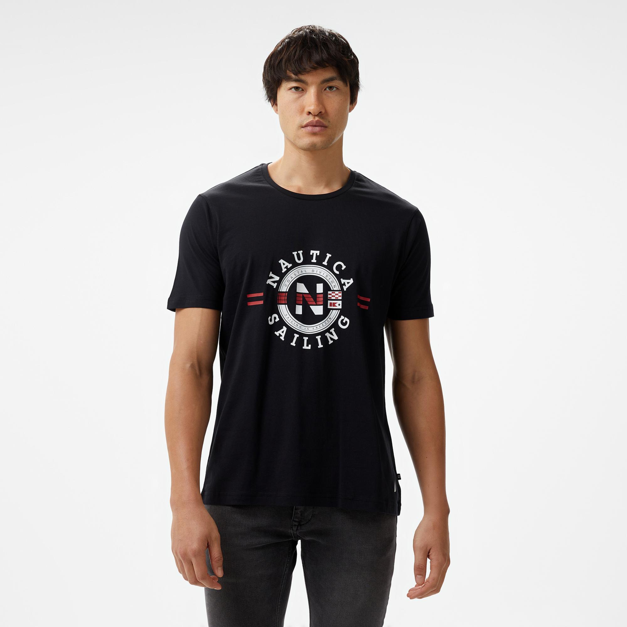 Nautica Erkek Siyah Standart Fit Kısa Kollu Baskılı T-Shirt