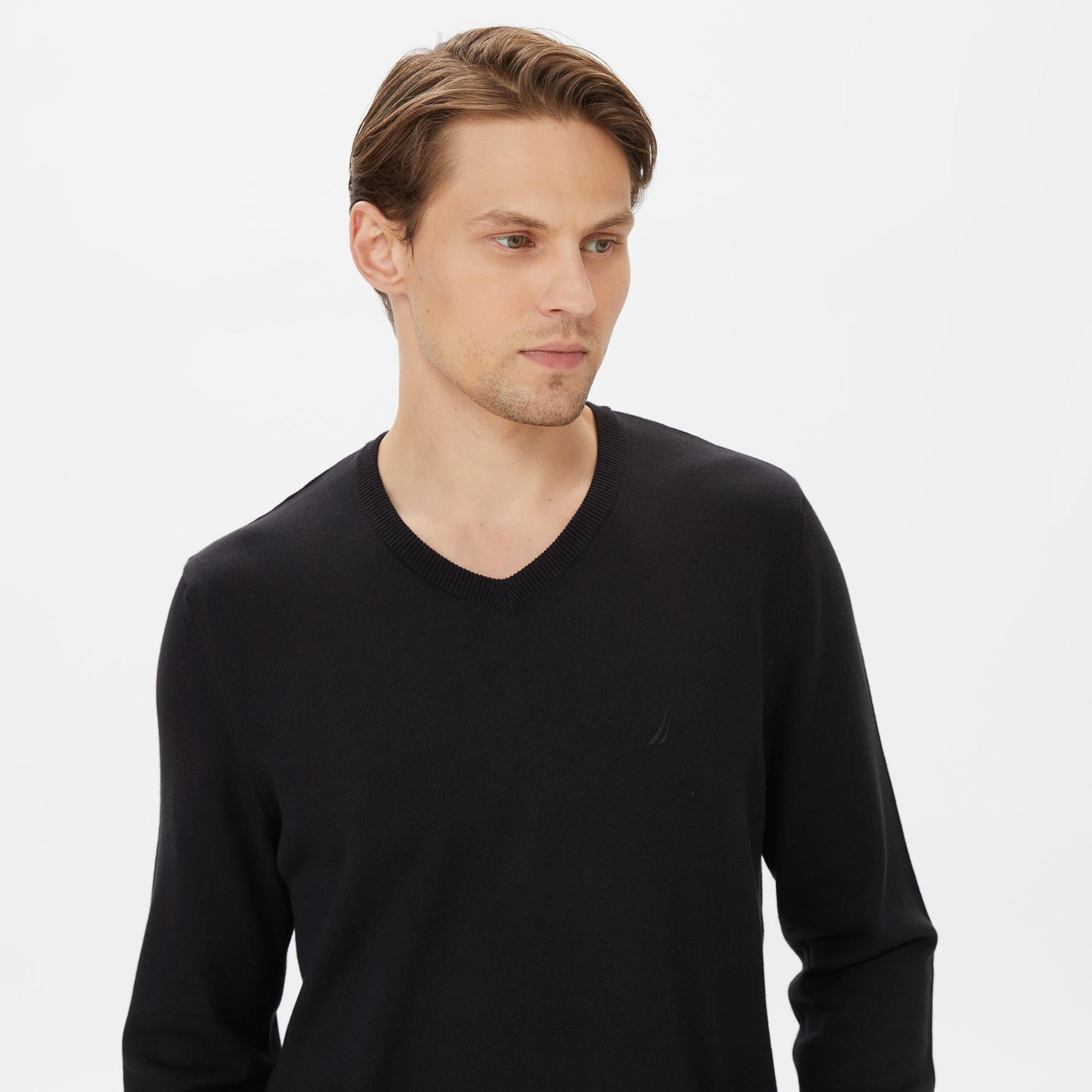 Nautica Erkek Siyah Standart Fit V Yaka Kazak