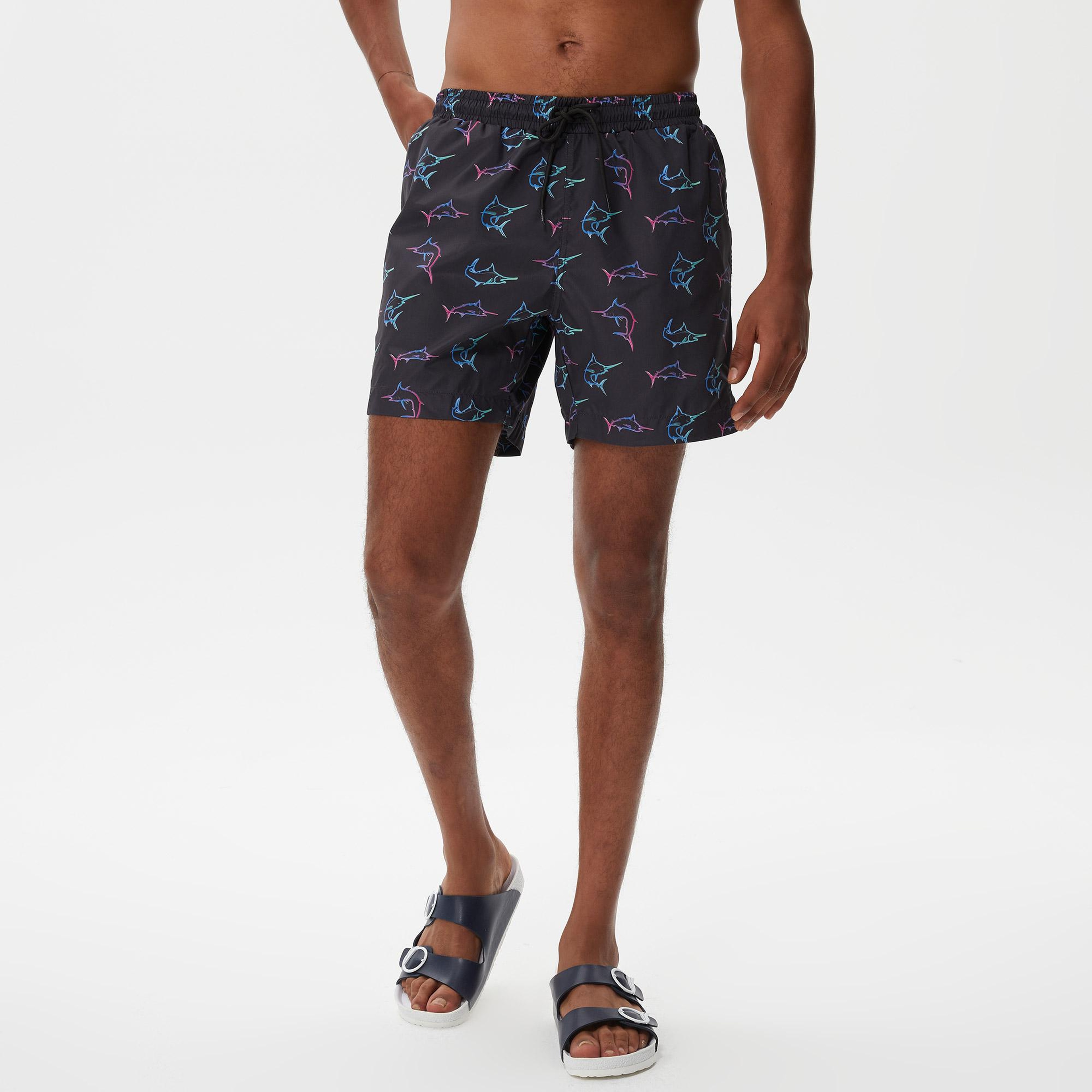 Nautica Erkek Siyah Baskılı Deniz Şortu