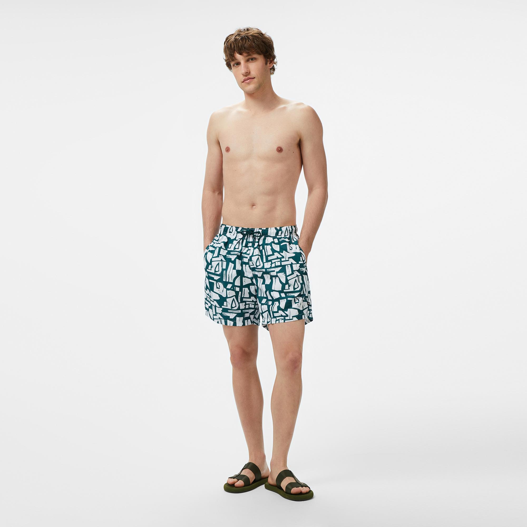 Nautica Erkek Yeşil Regular Fit Desenli Deniz Şortu
