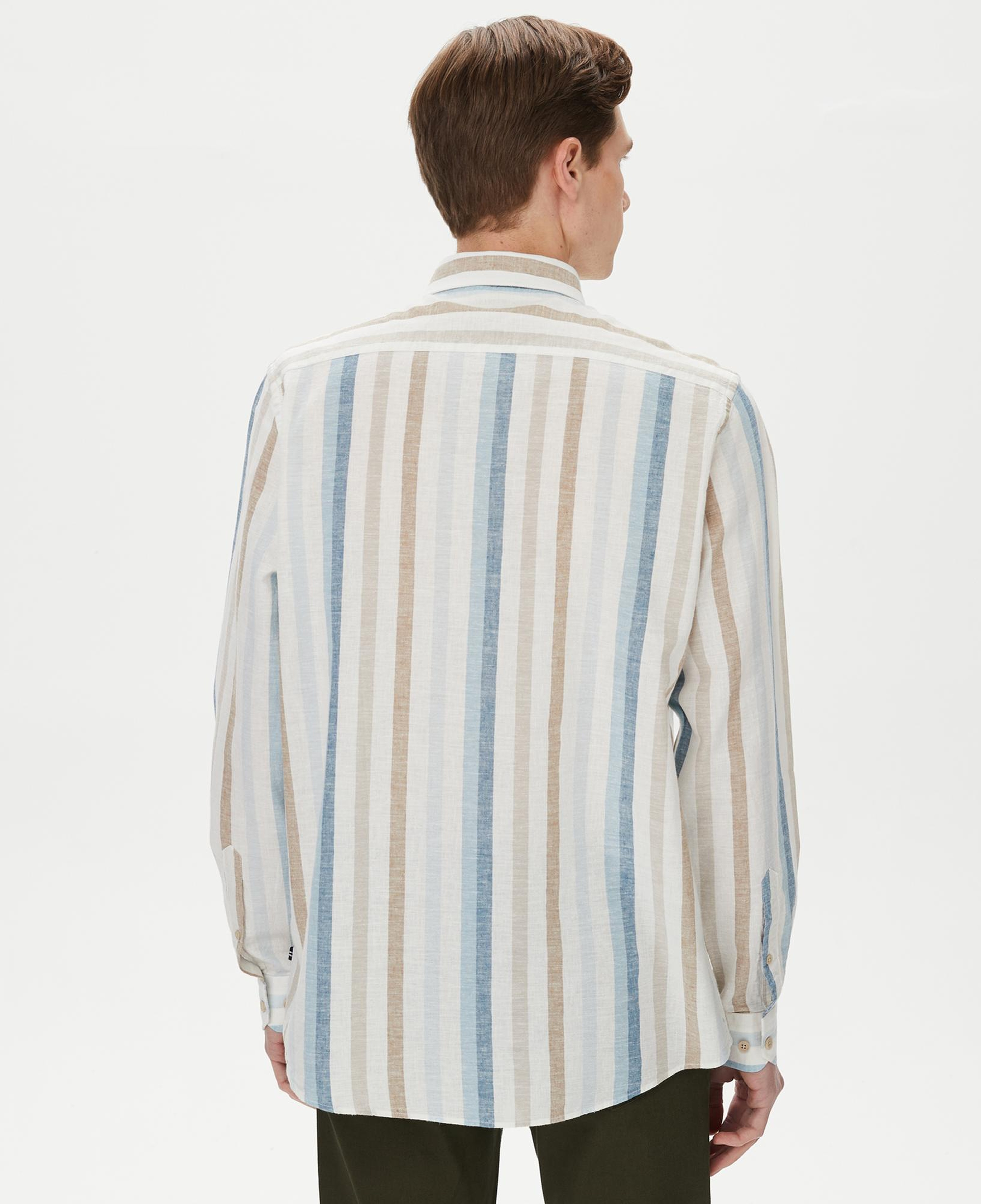 Nautica Erkek Mavi Classic Fit Uzun Kollu Çizgili Gömlek