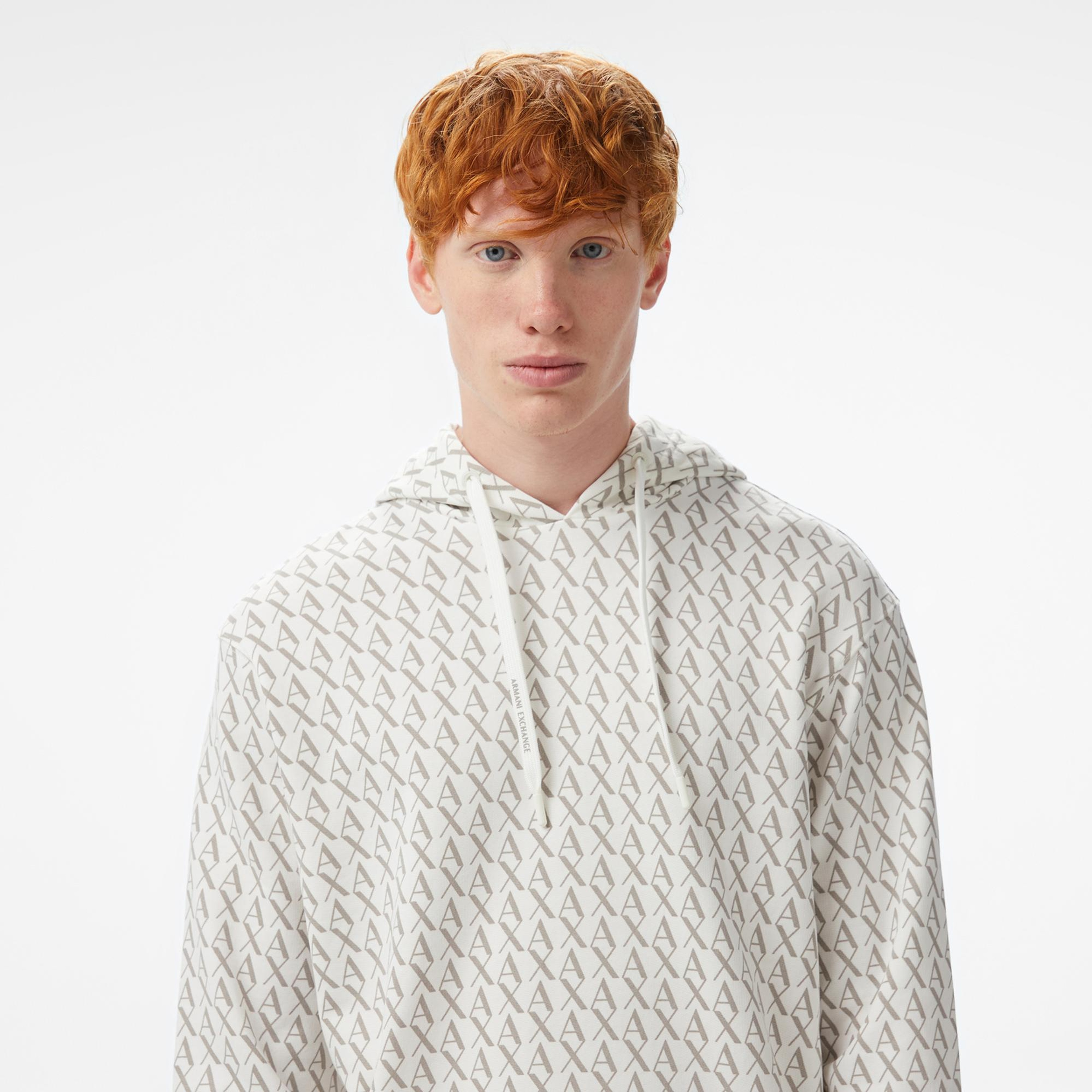 Armani Exchange Erkek Beyaz Kapüşonlu Sweatshirt