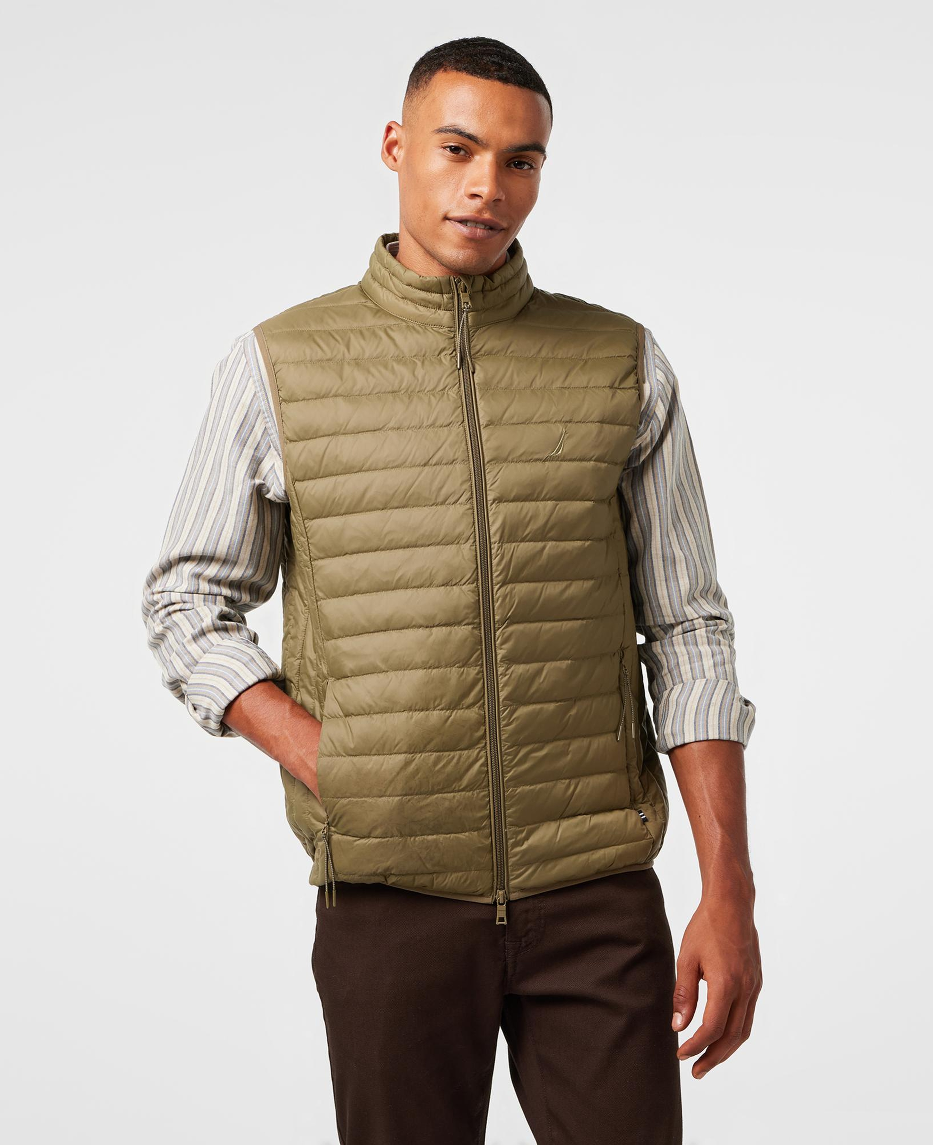 Nautica Erkek Haki Su Kaydırma Özellikli Kaz Tüyü Yelek