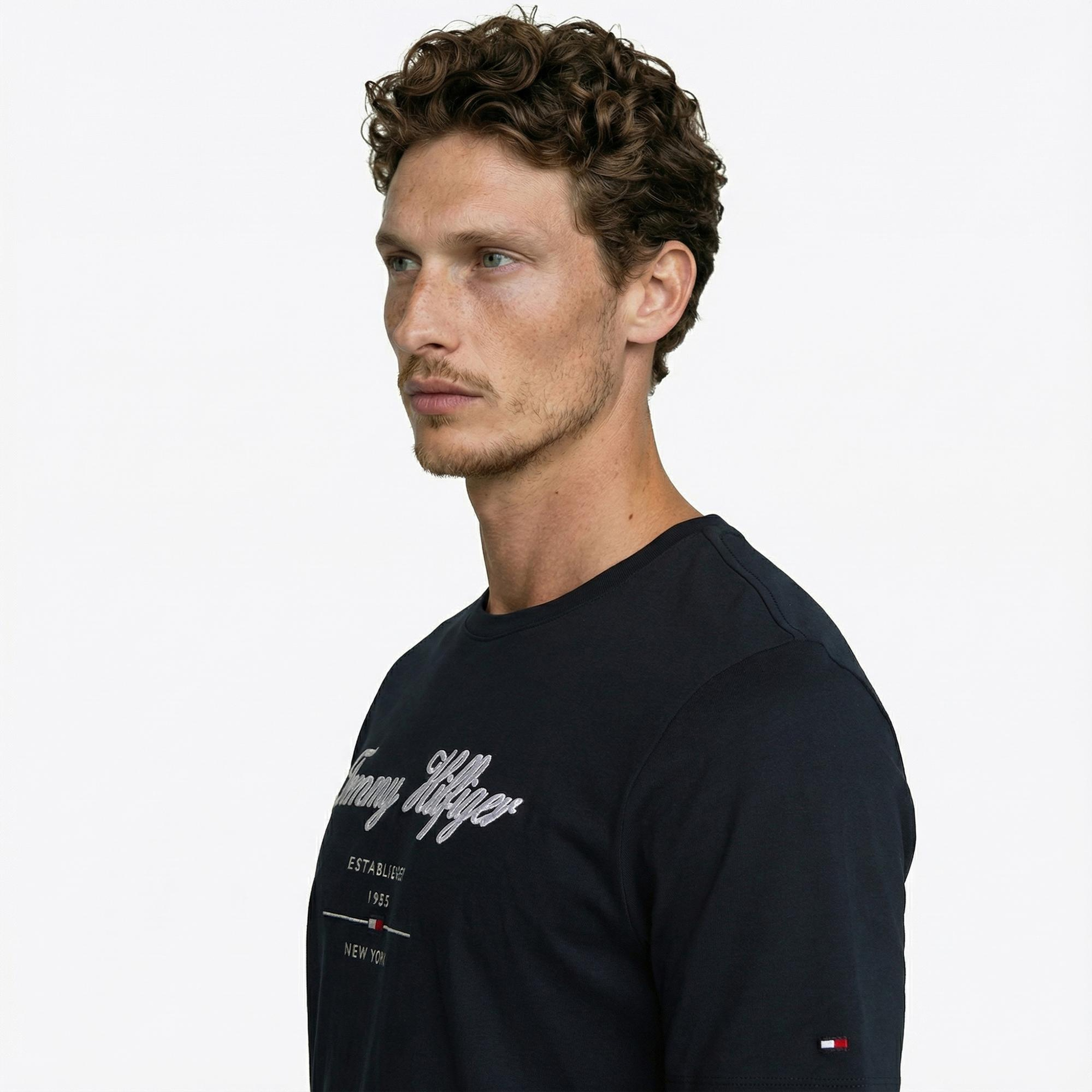 Tommy Hilfiger Script Logo Erkek Lacivert T-Shirt