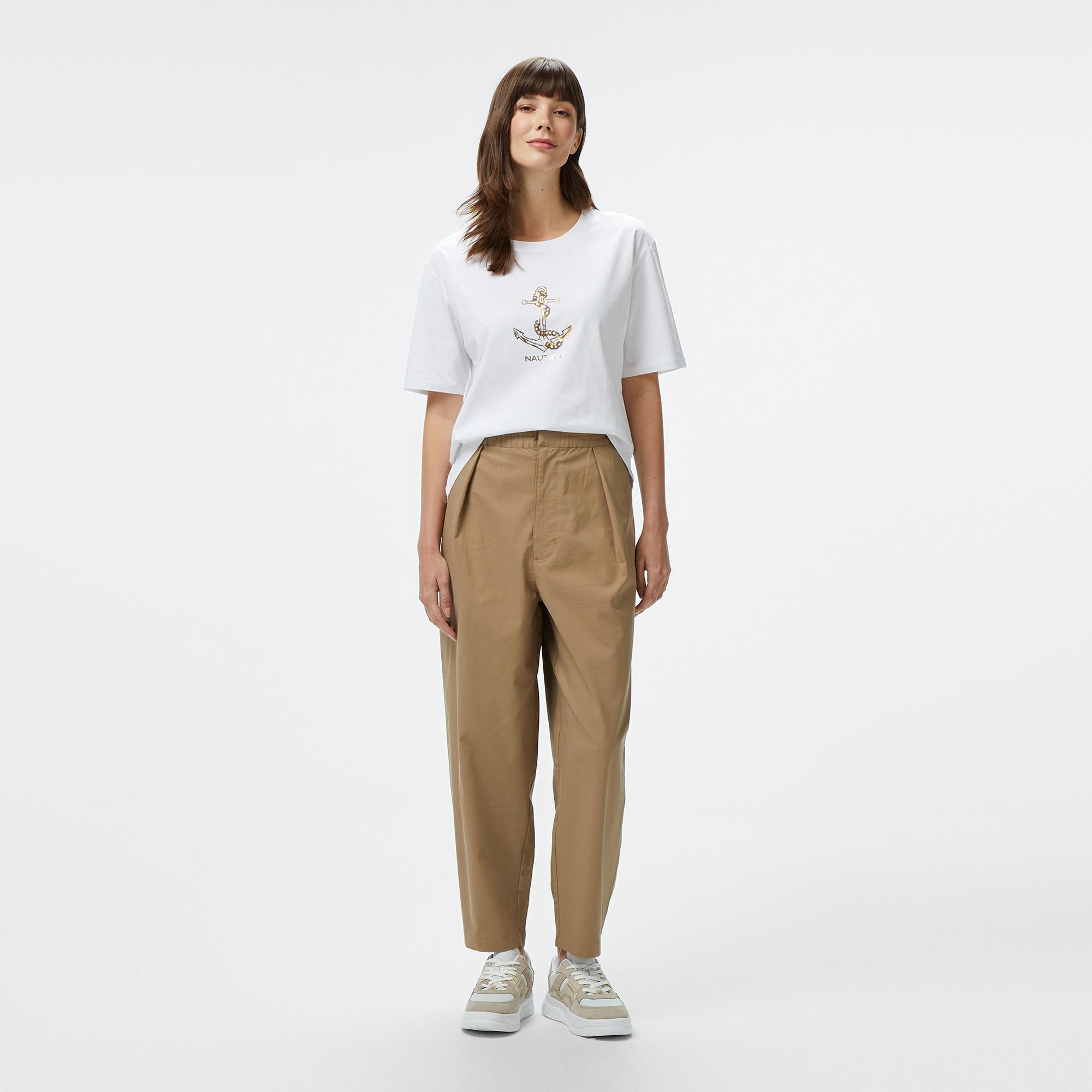 Nautica Kadın Beyaz Regular Fit Nakışlı T-Shirt