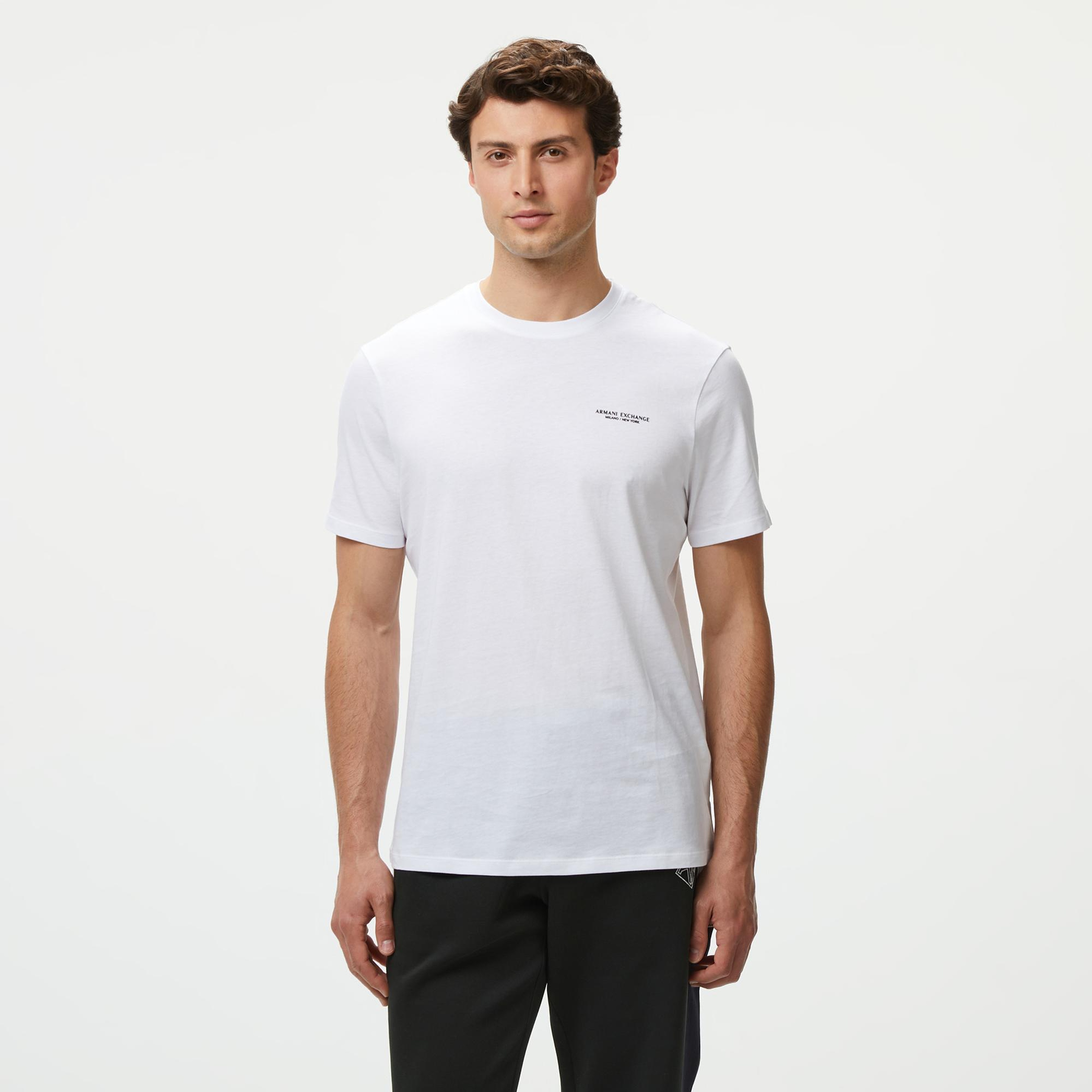 Armani Exchange Erkek Beyaz Bisiklet Yaka T-Shirt