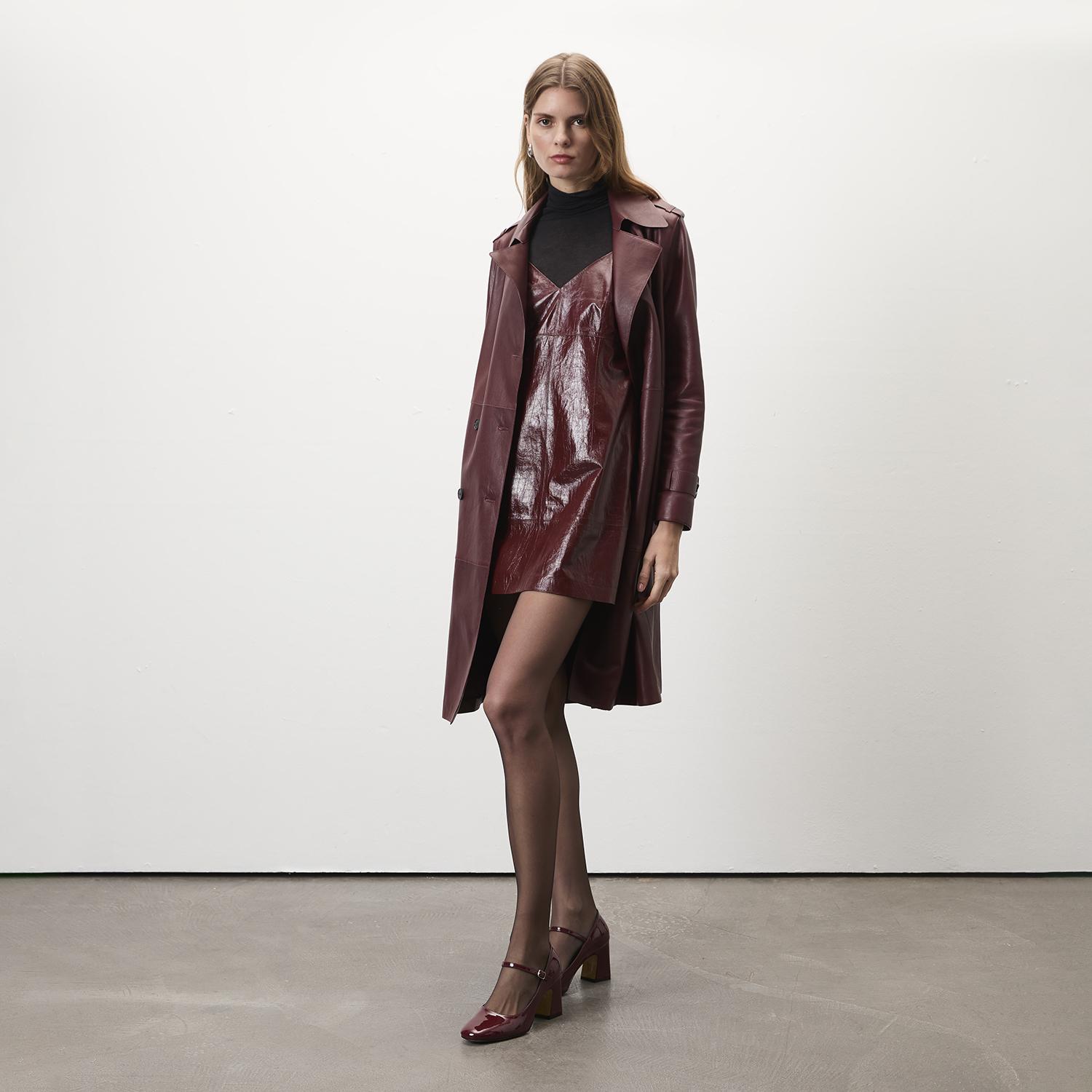 Amayeta Bordo Kadın Deri Elbise