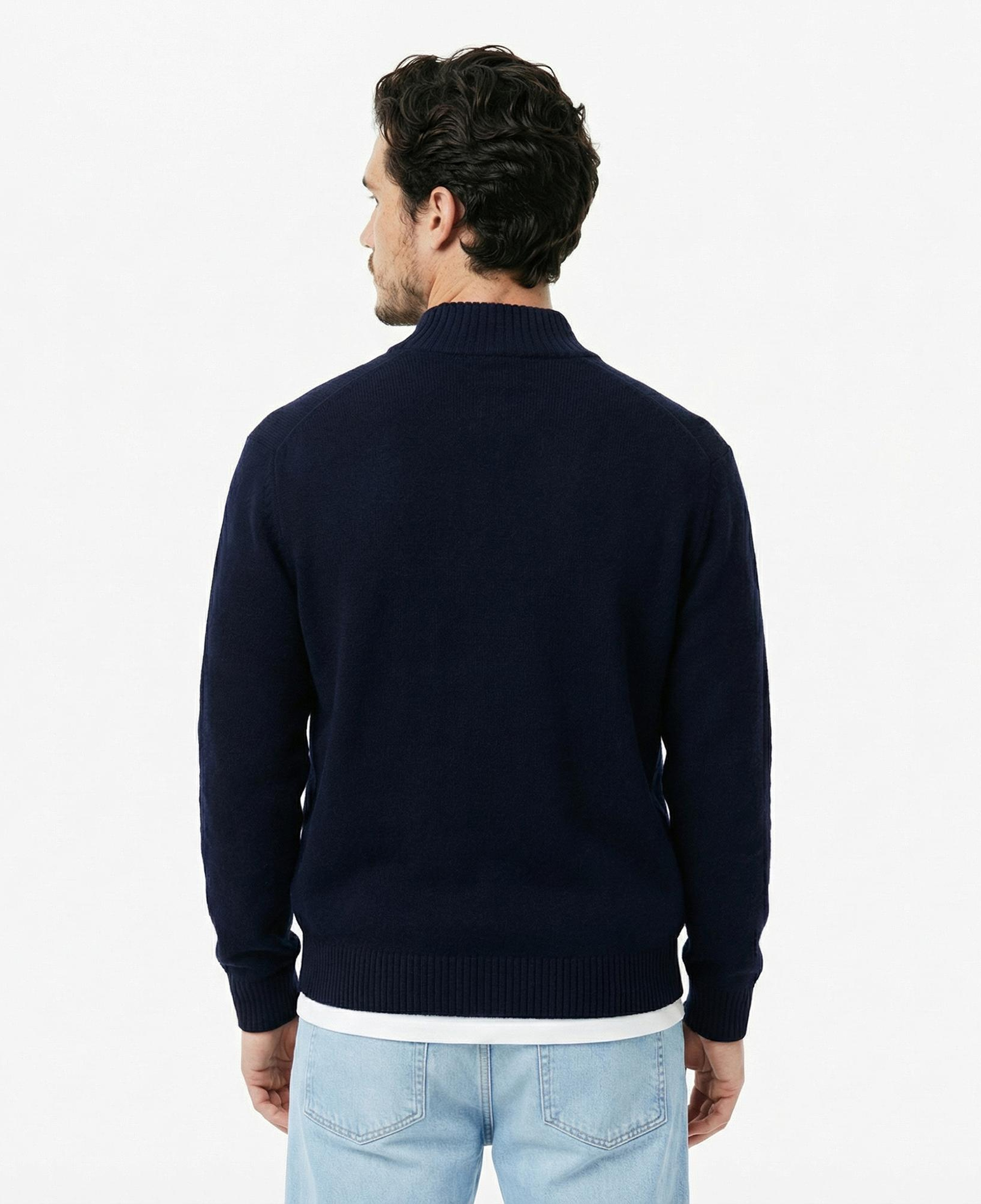 Lacoste Erkek Classic Fit Yarım Fermuarlı Yün Lacivert Kazak