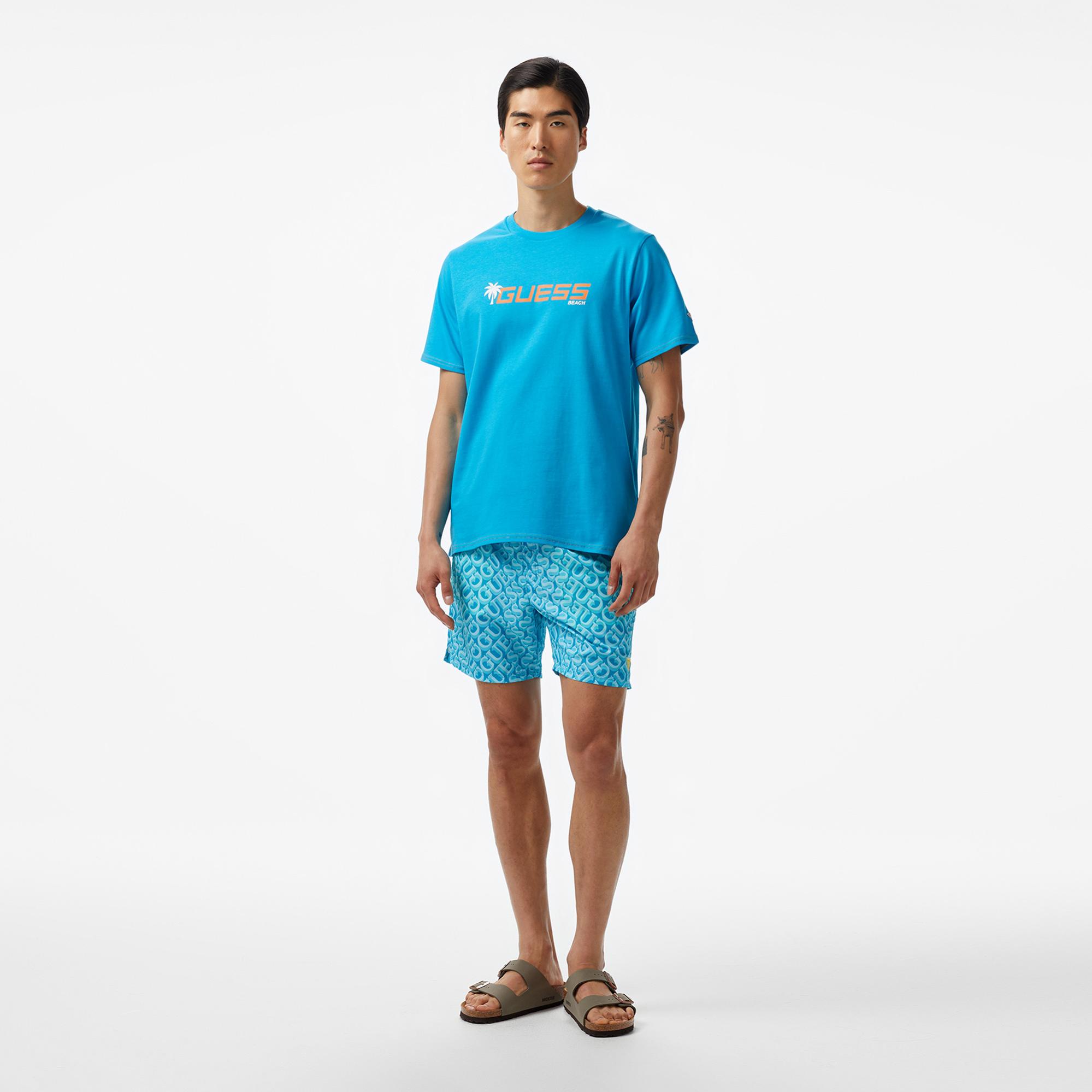 Guess Palm Logo Erkek Mavi T-Shirt