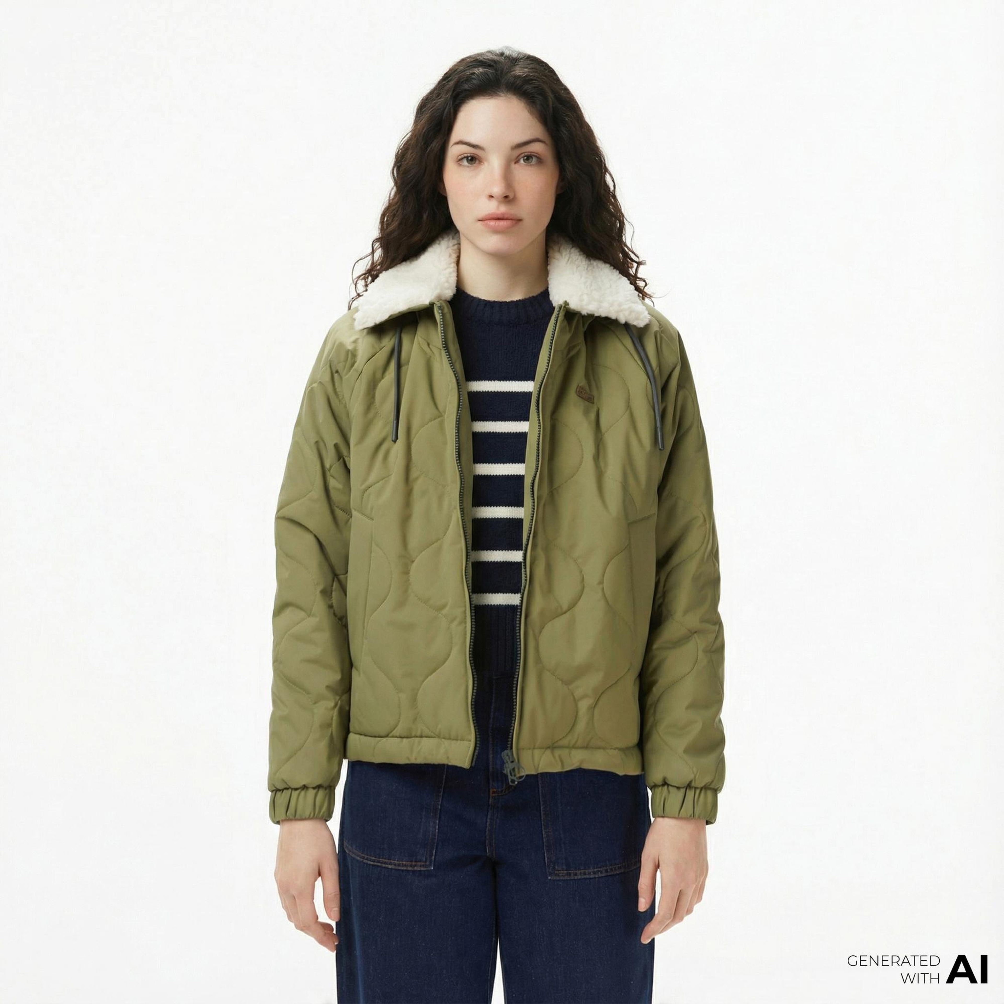 Lacoste Kadın Gömlek Yaka Baskılı Haki Ceket