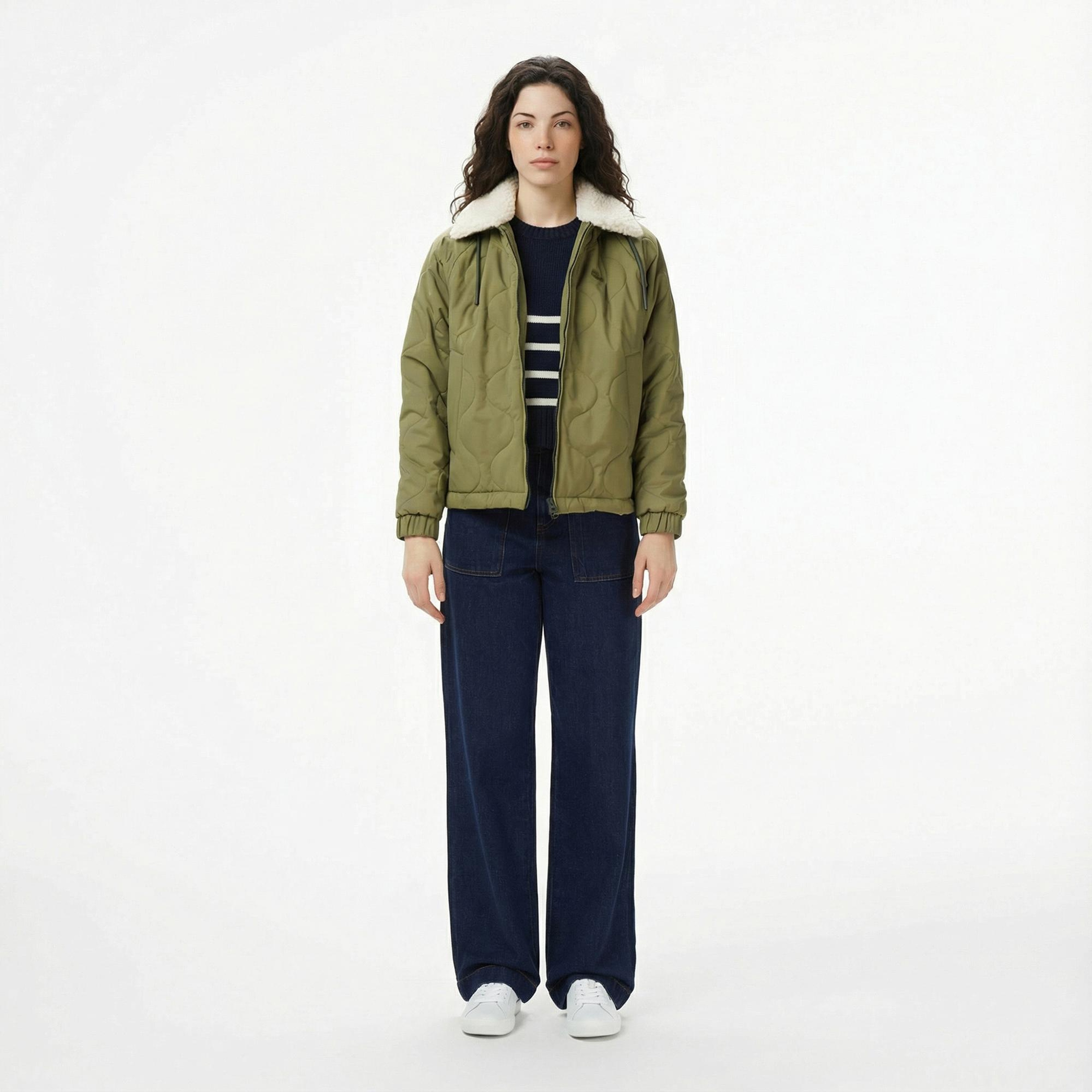 Lacoste Kadın Gömlek Yaka Baskılı Haki Ceket