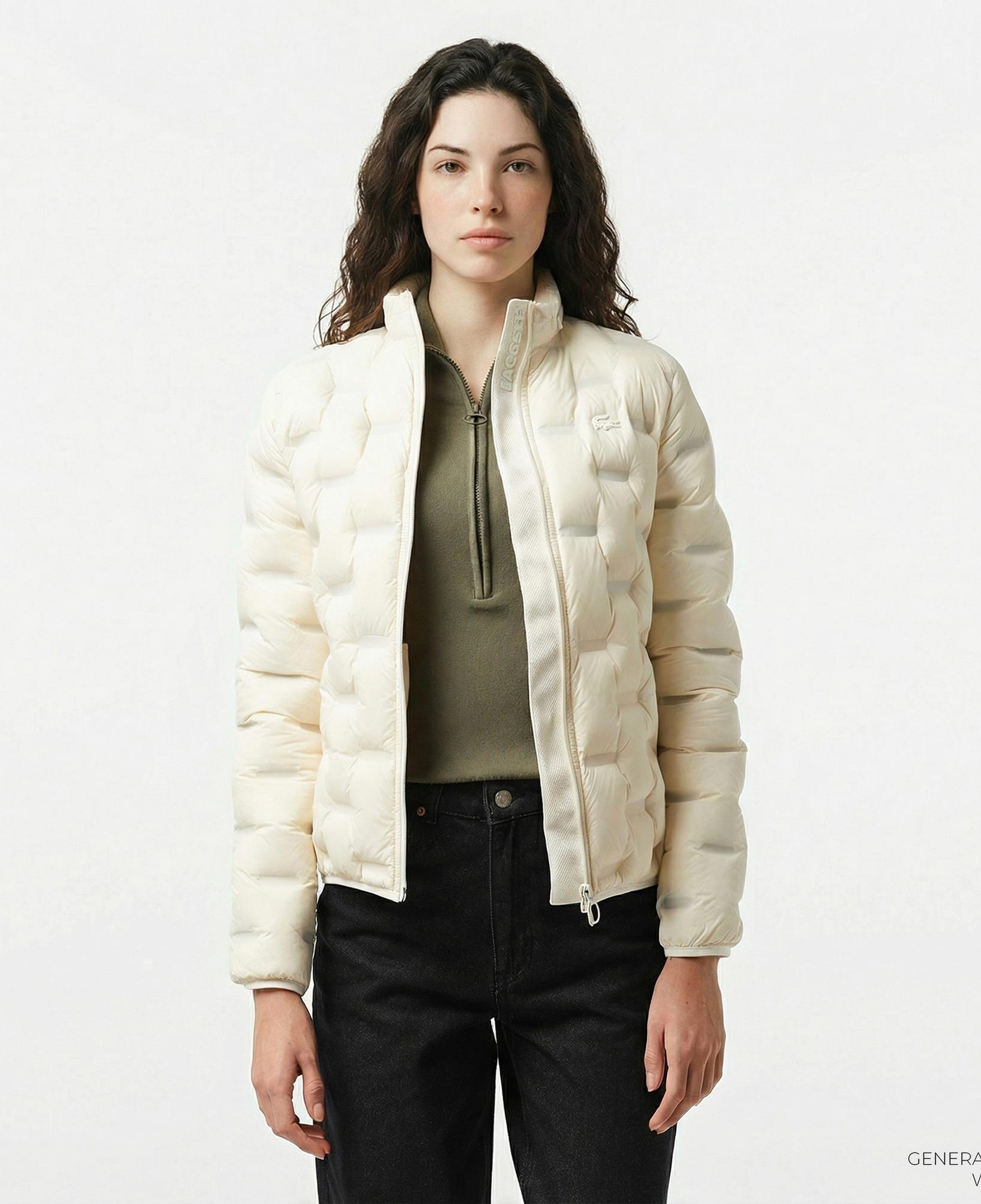 Lacoste Kadın Regular Fit Kapüşonlu Kapitone Beyaz Mont