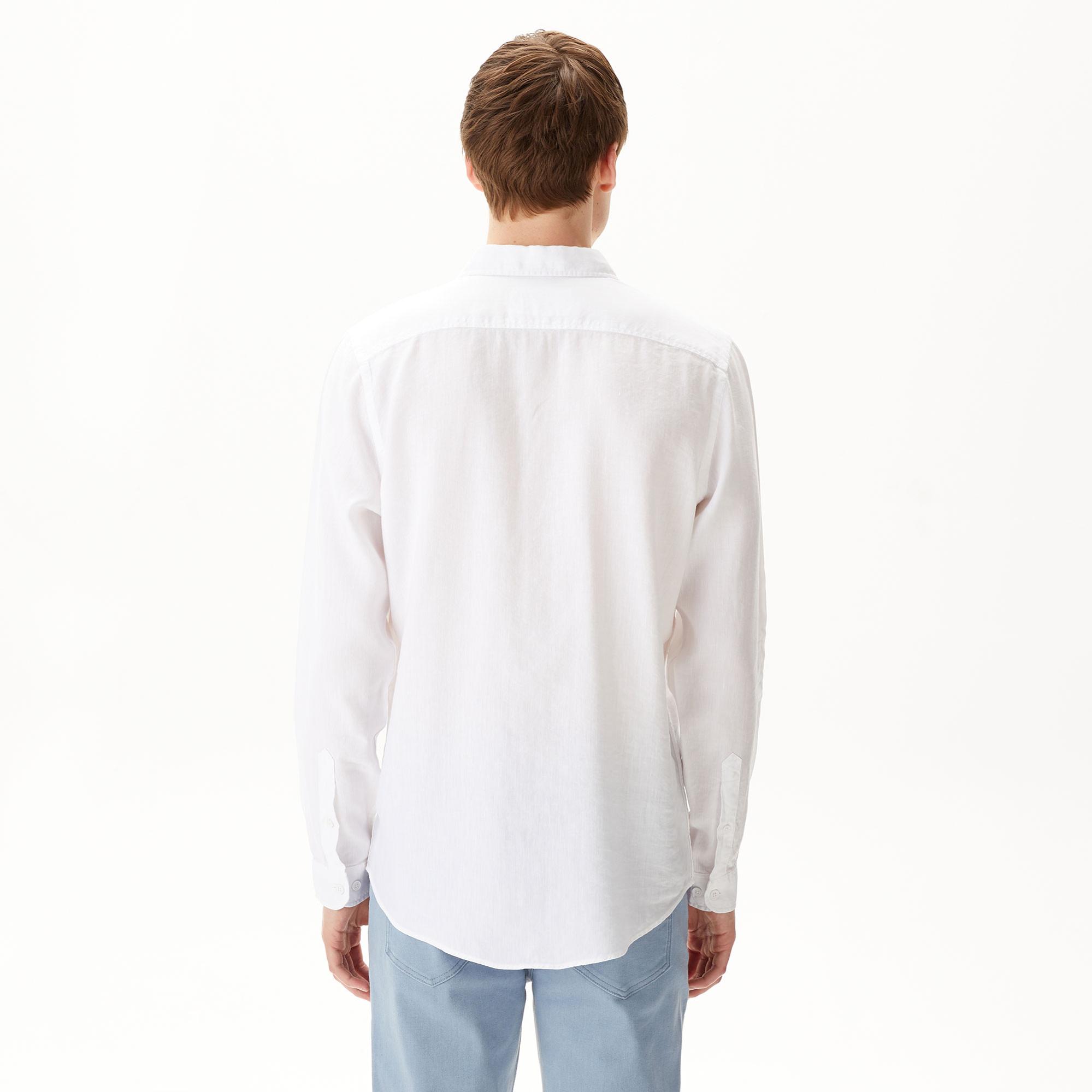 Lacoste Erkek Slim Fit Keten Beyaz Gömlek