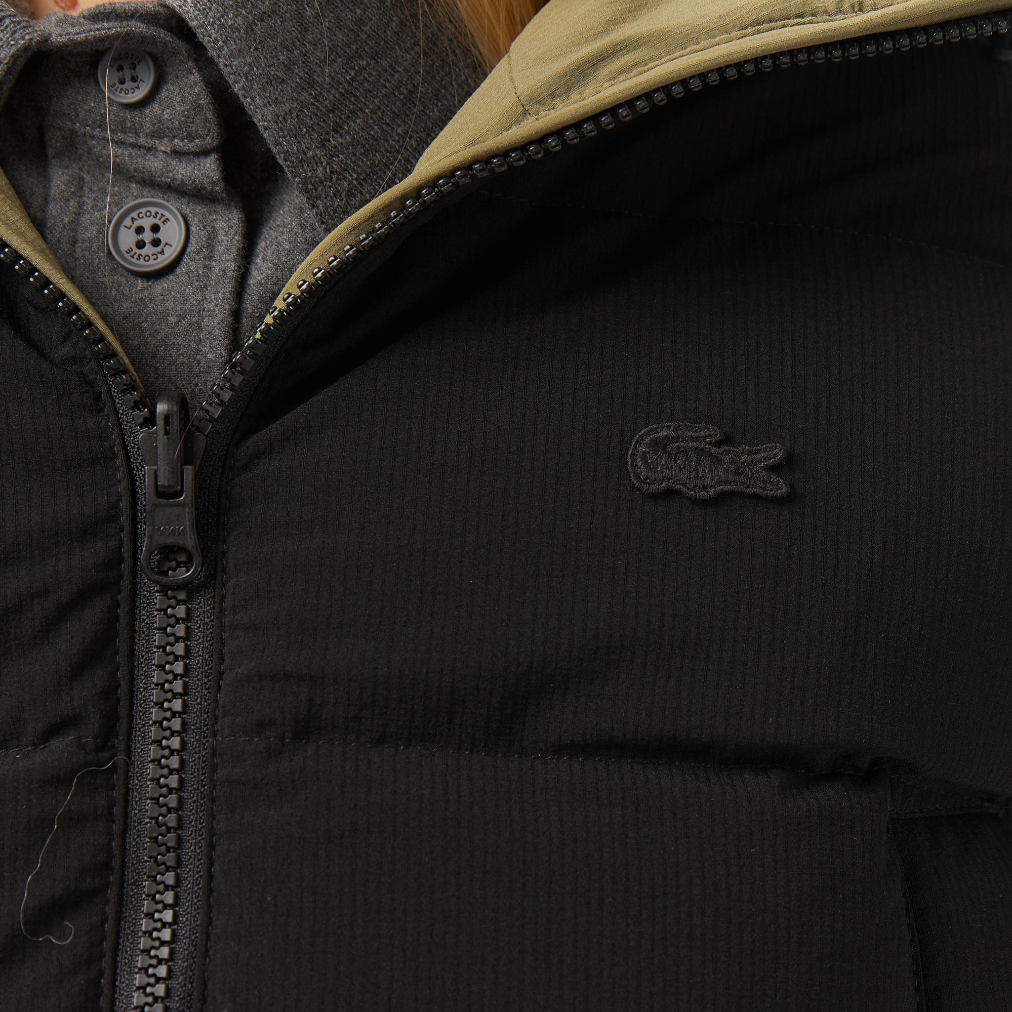 Lacoste Kadın Kapüşonlu Çift Taraflı Siyah Mont