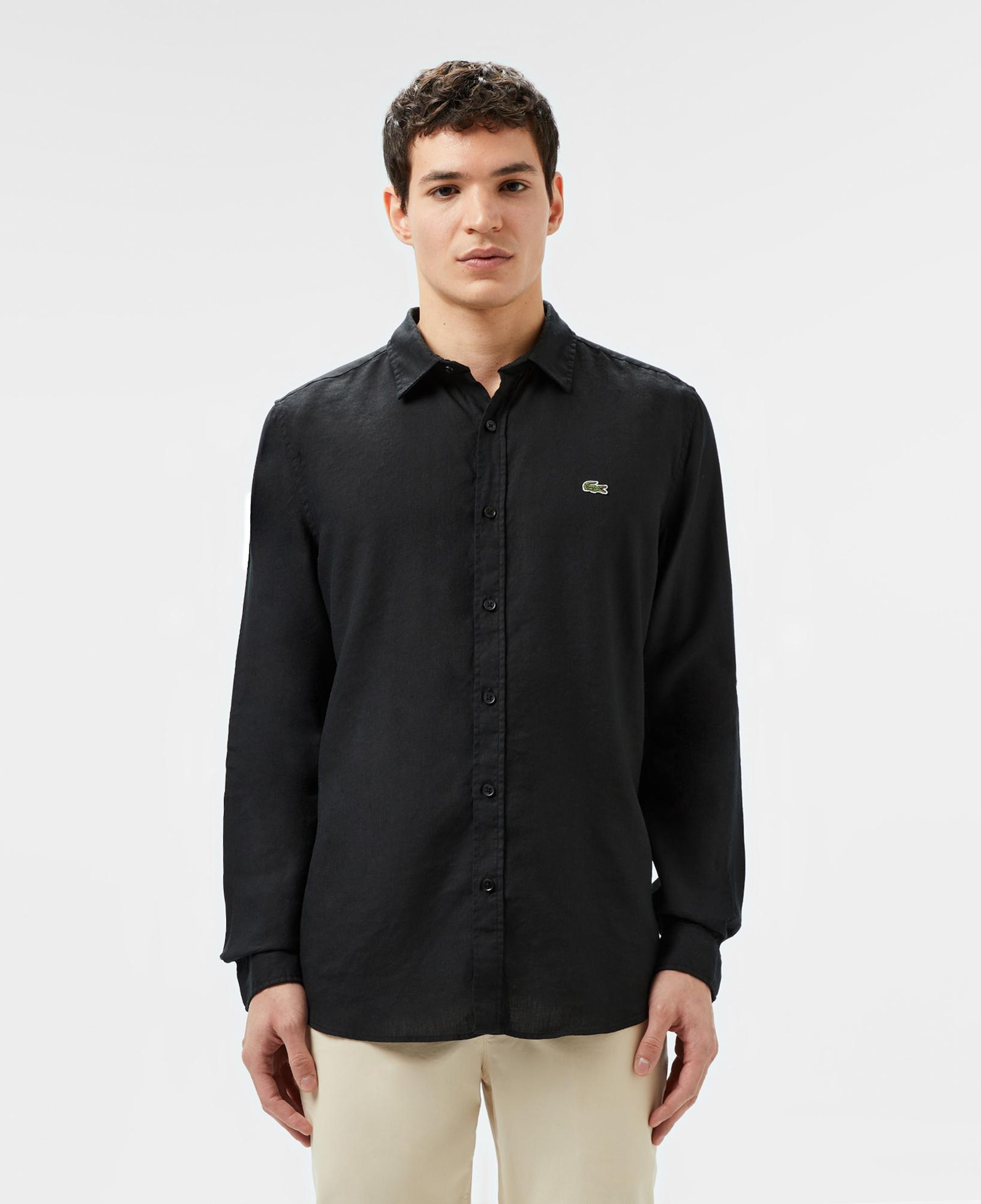 Lacoste Erkek Slim Fit Keten Siyah Gömlek