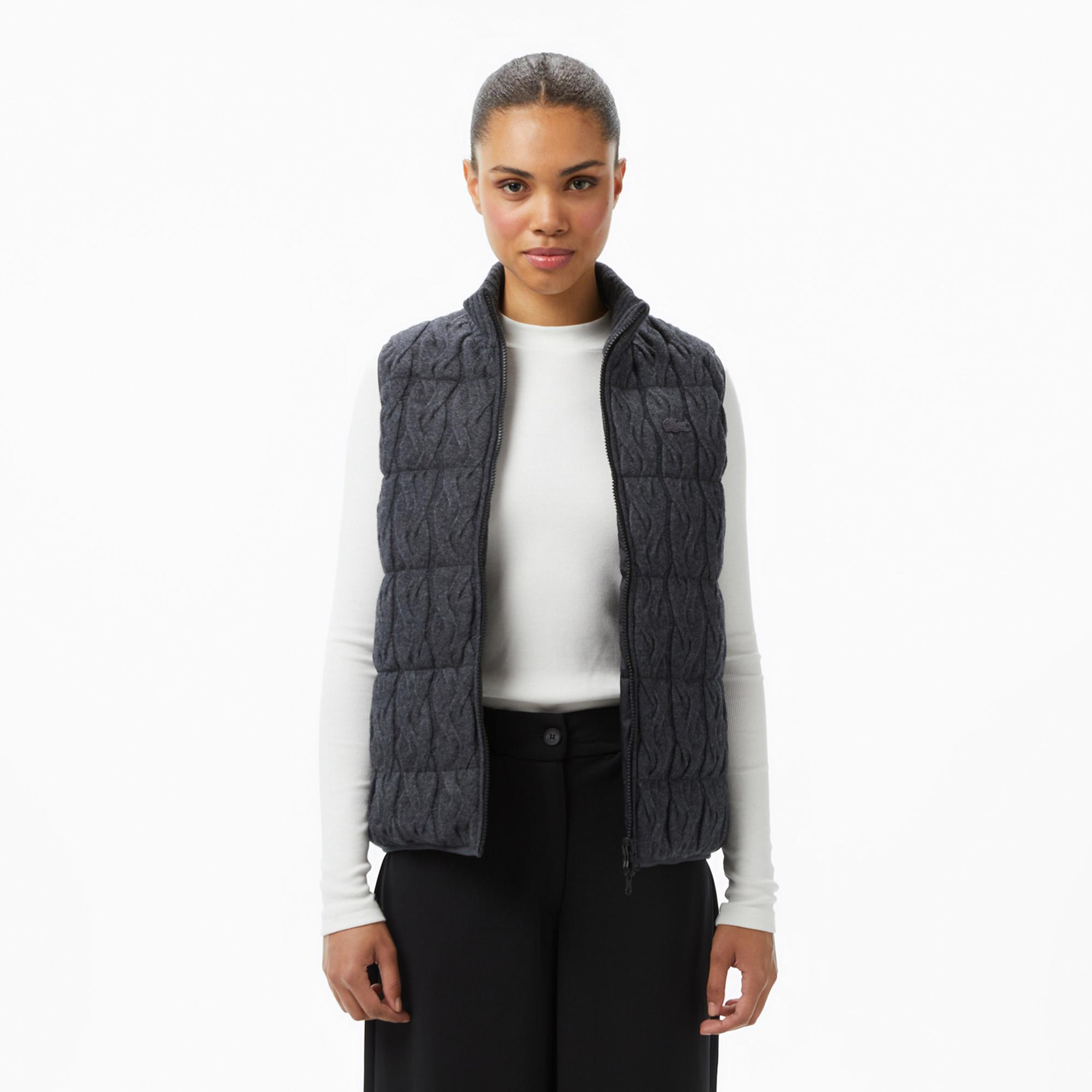 Lacoste Kadın Regular Fit Dik Yaka Kapitone Koyu Gri Yelek