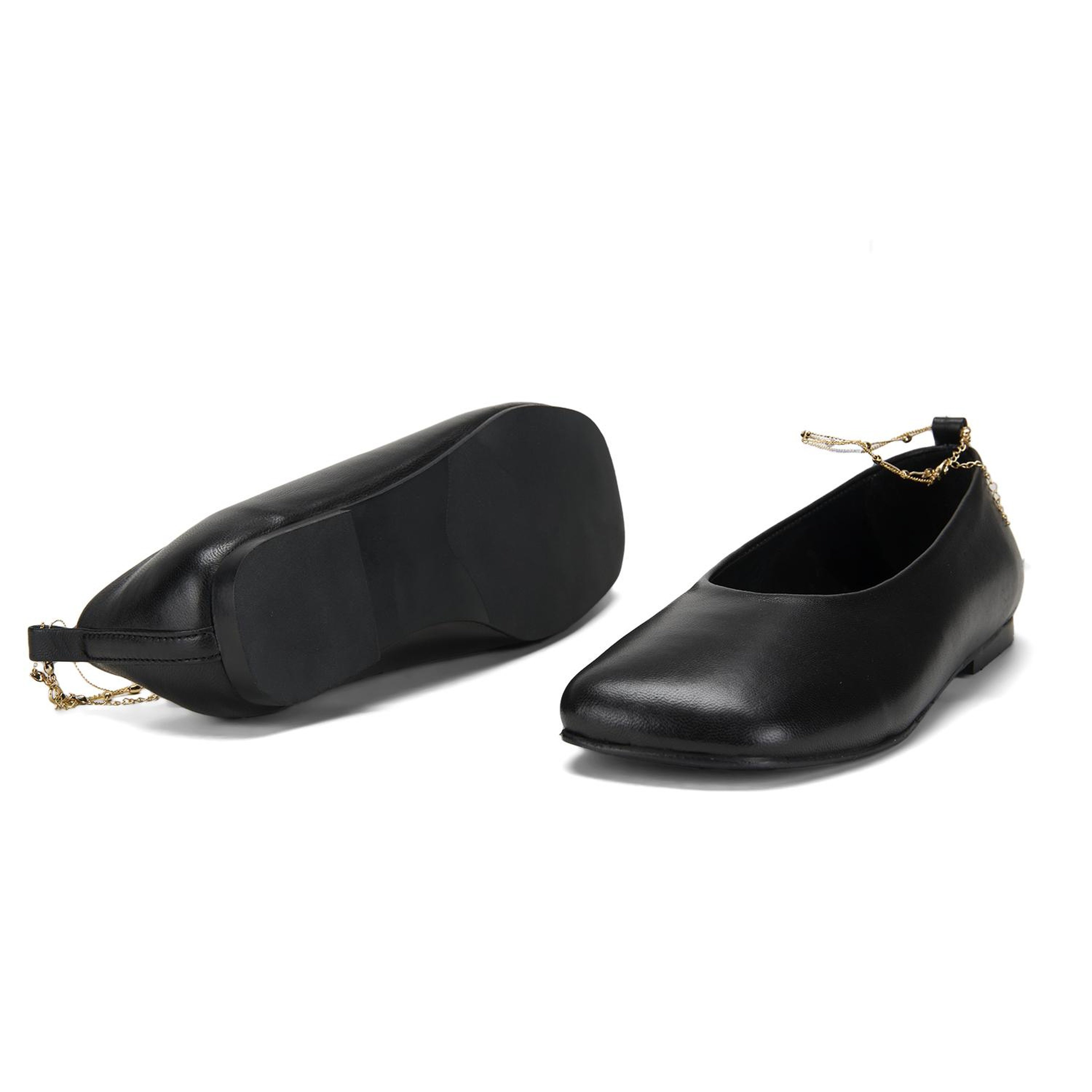 Kadın Siyah Zincir Detaylı Babet