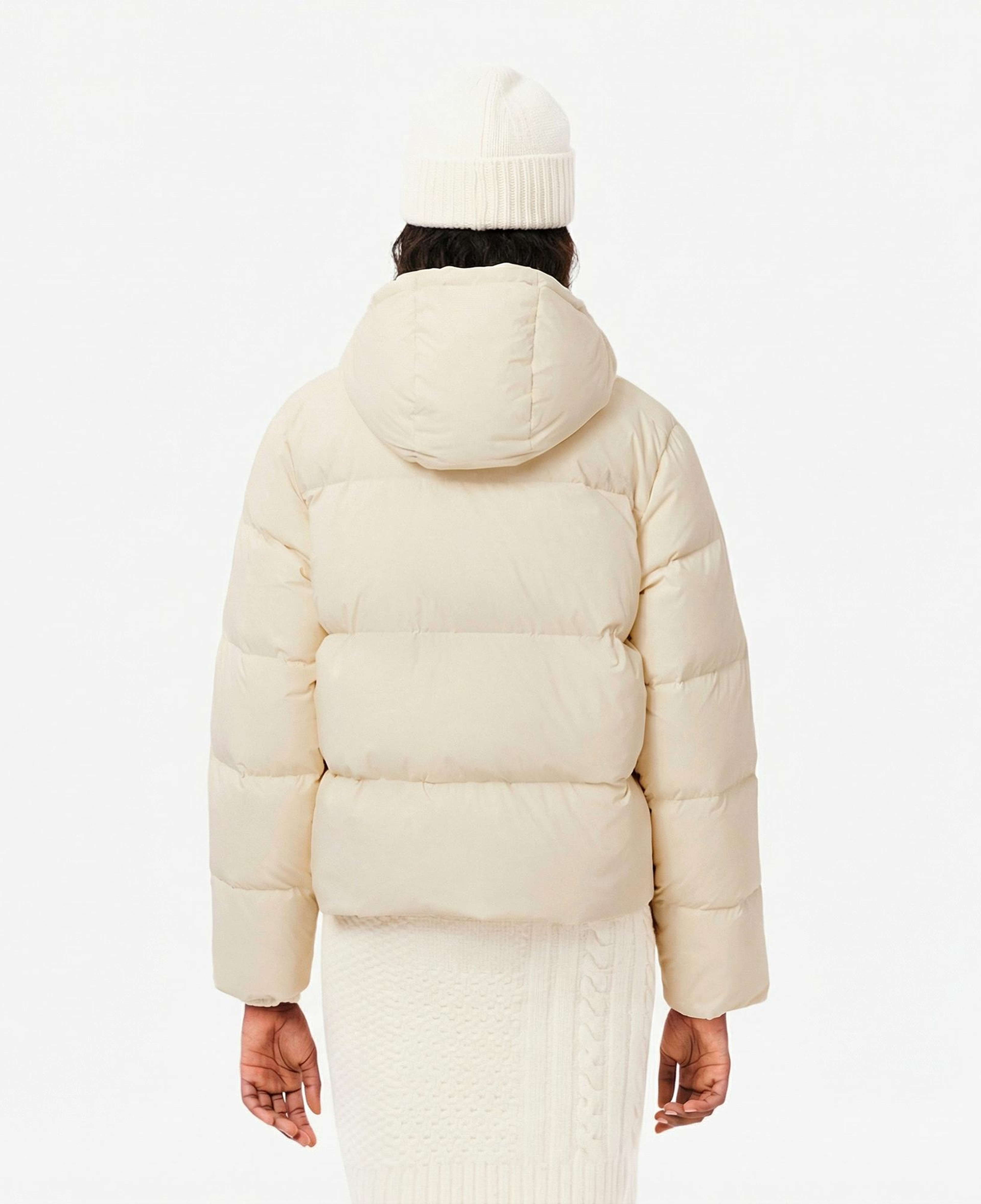 Lacoste Kadın Relaxed Fit Kapüşonlu Krem Şişme Mont