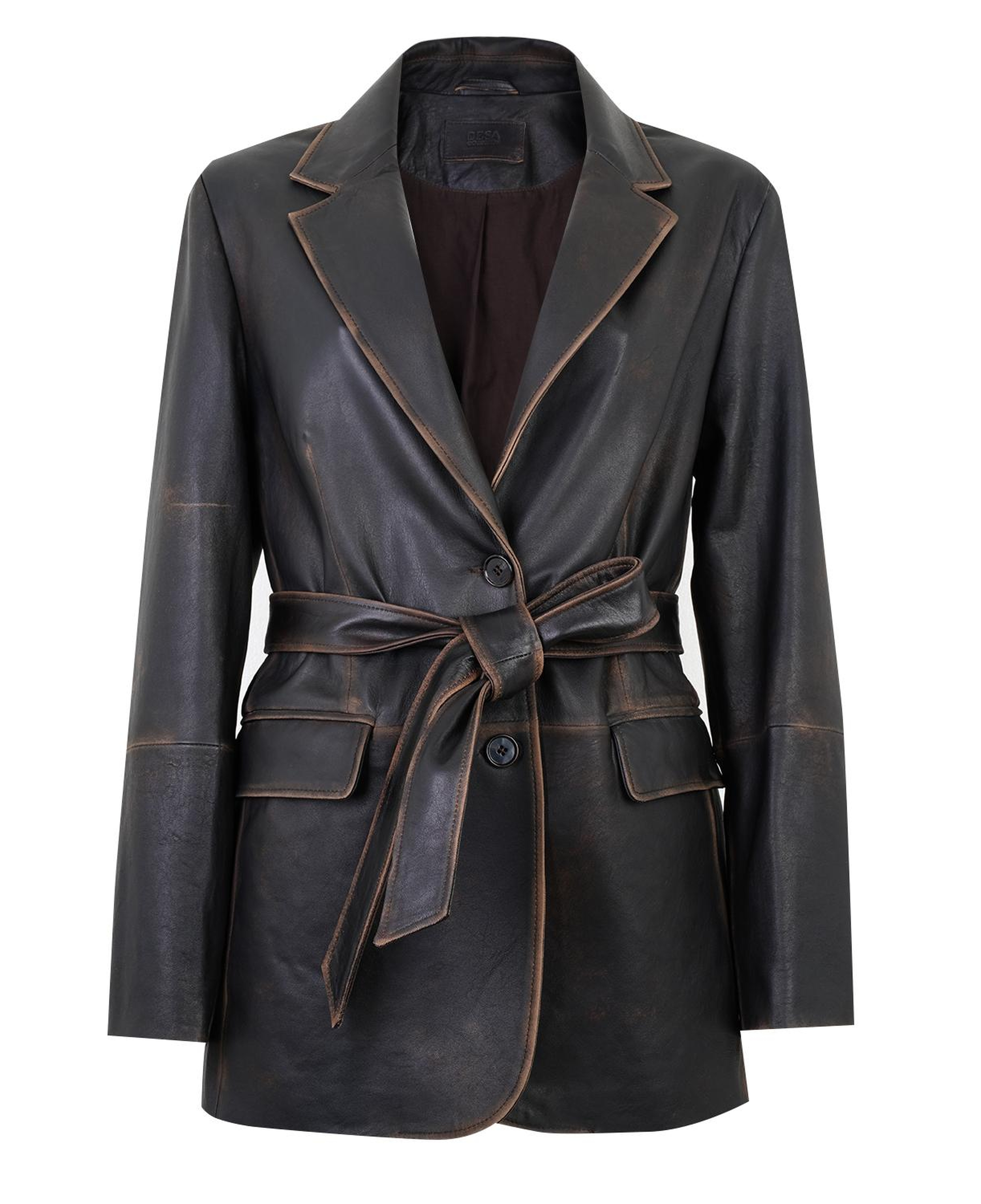 Becka Kahve Kadın Eskitme Blazer Deri Ceket