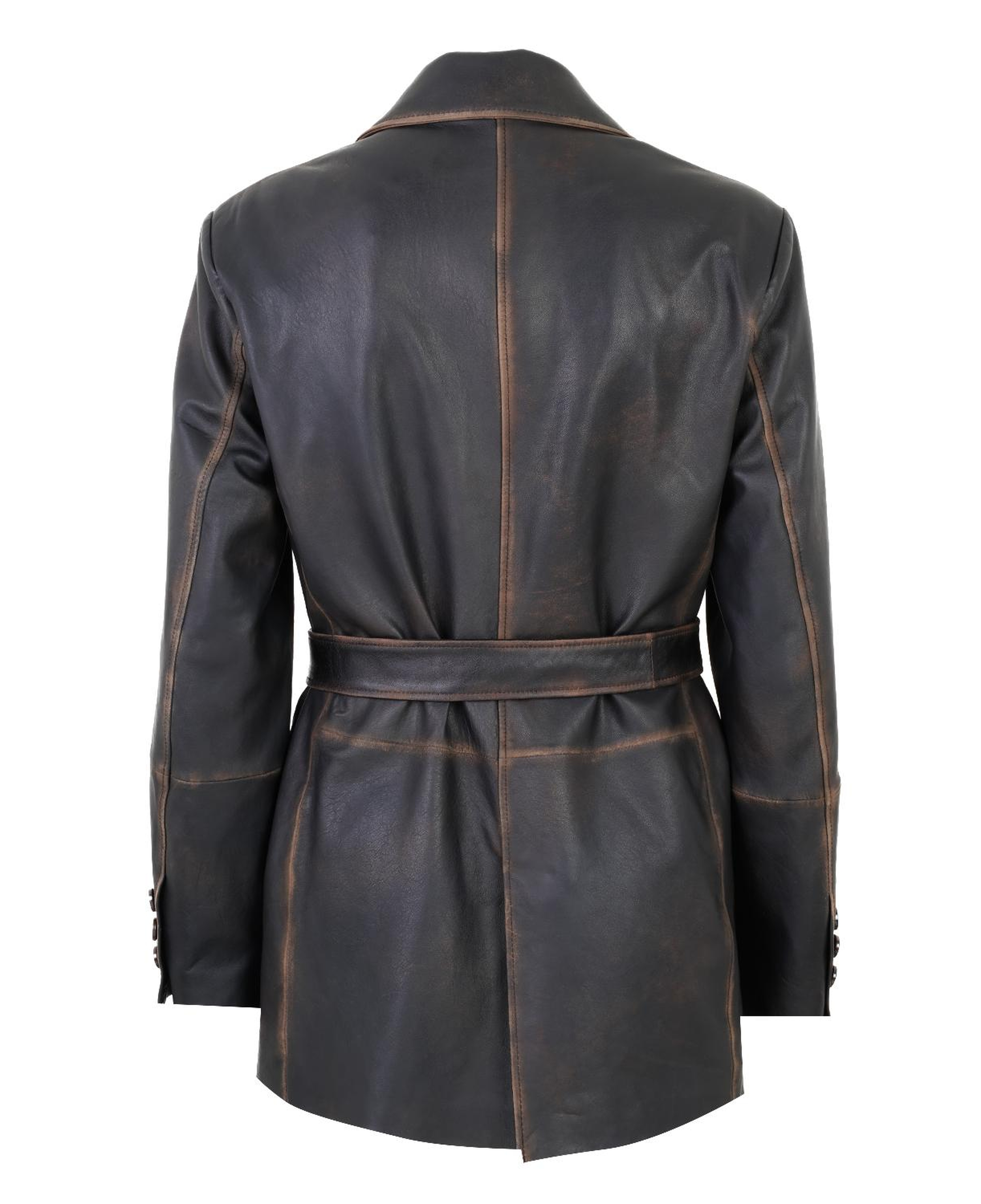 Becka Kahve Kadın Eskitme Blazer Deri Ceket