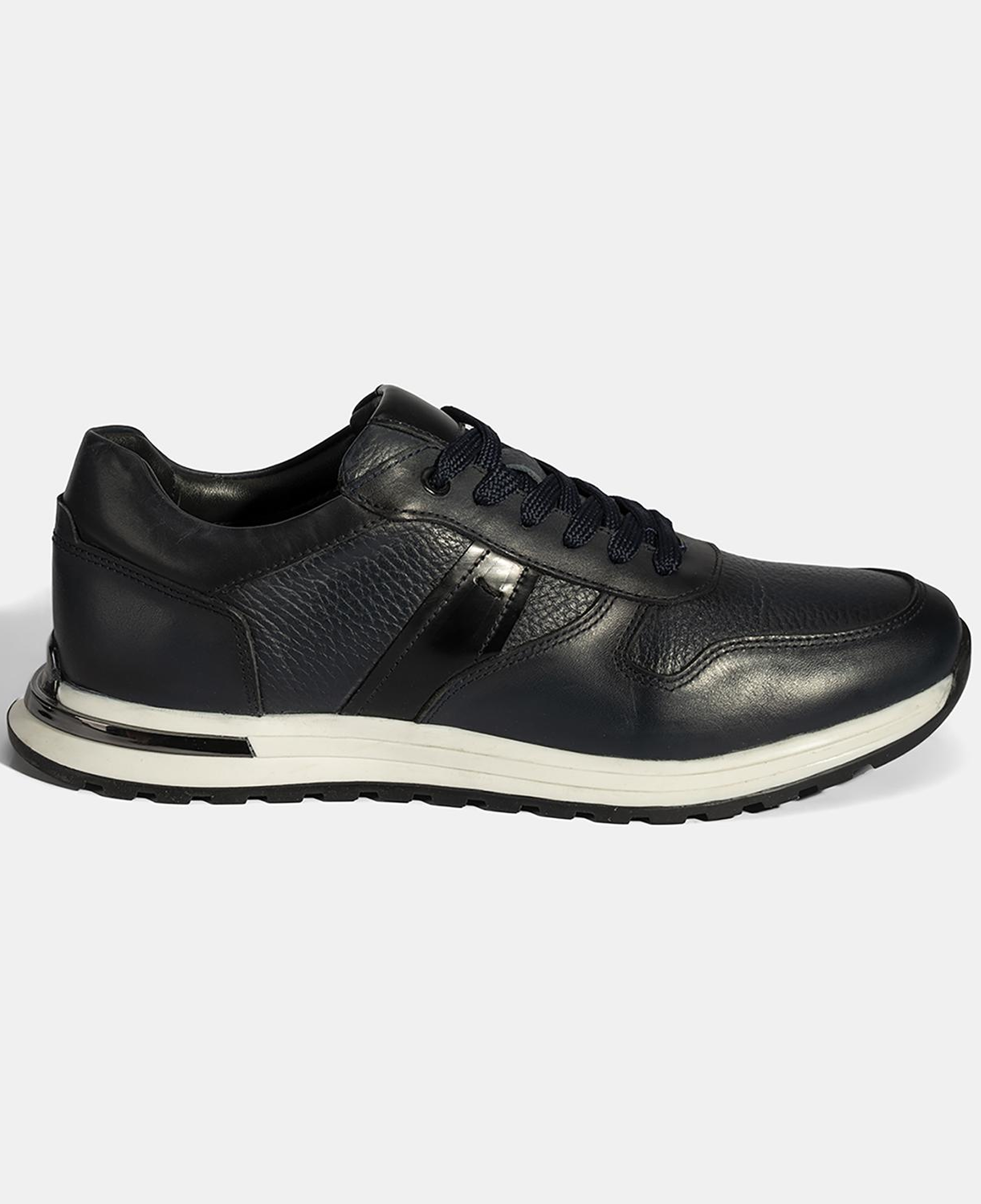Erkek Lacivert Bağcıklı Deri Sneaker