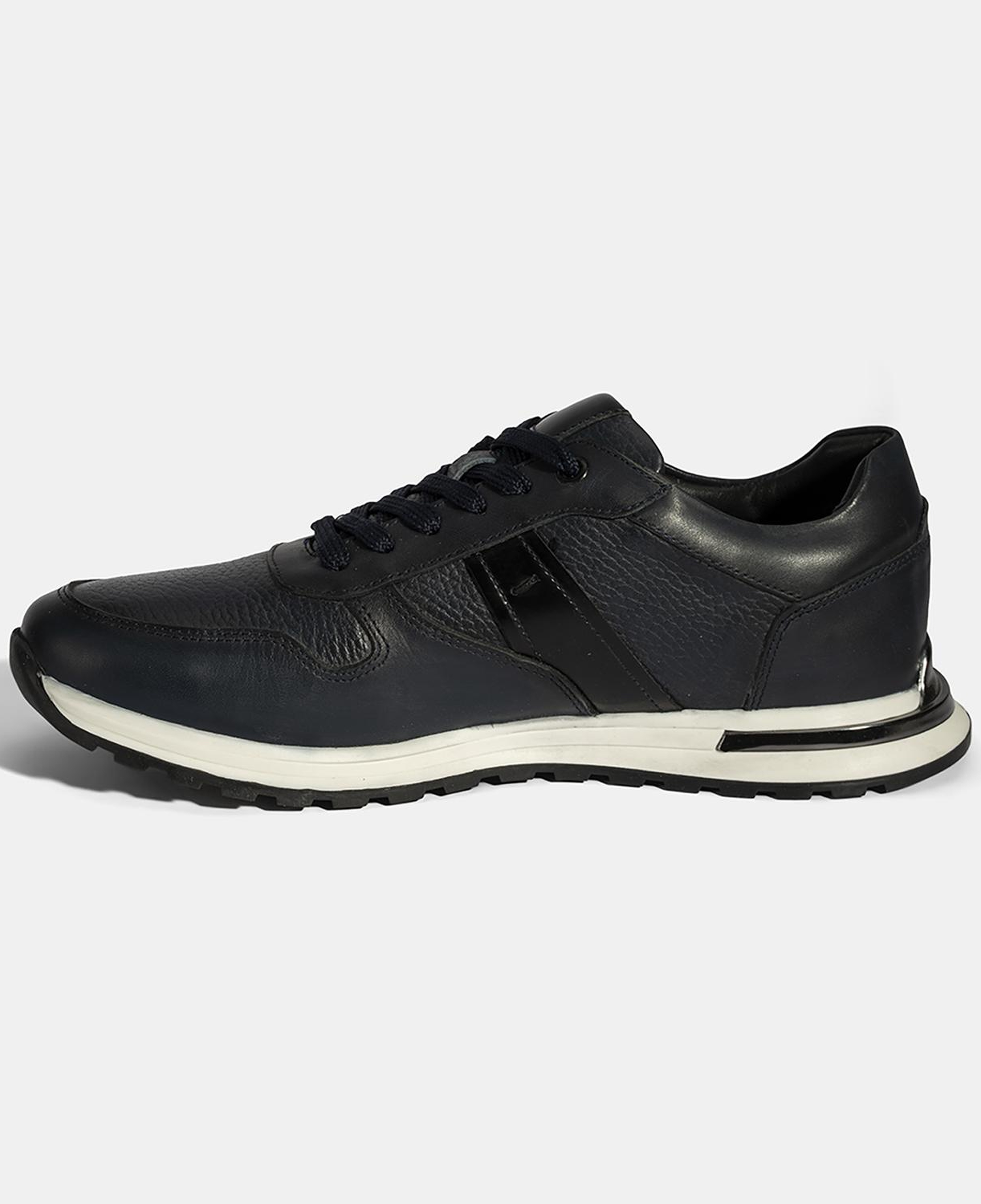 Erkek Lacivert Bağcıklı Deri Sneaker