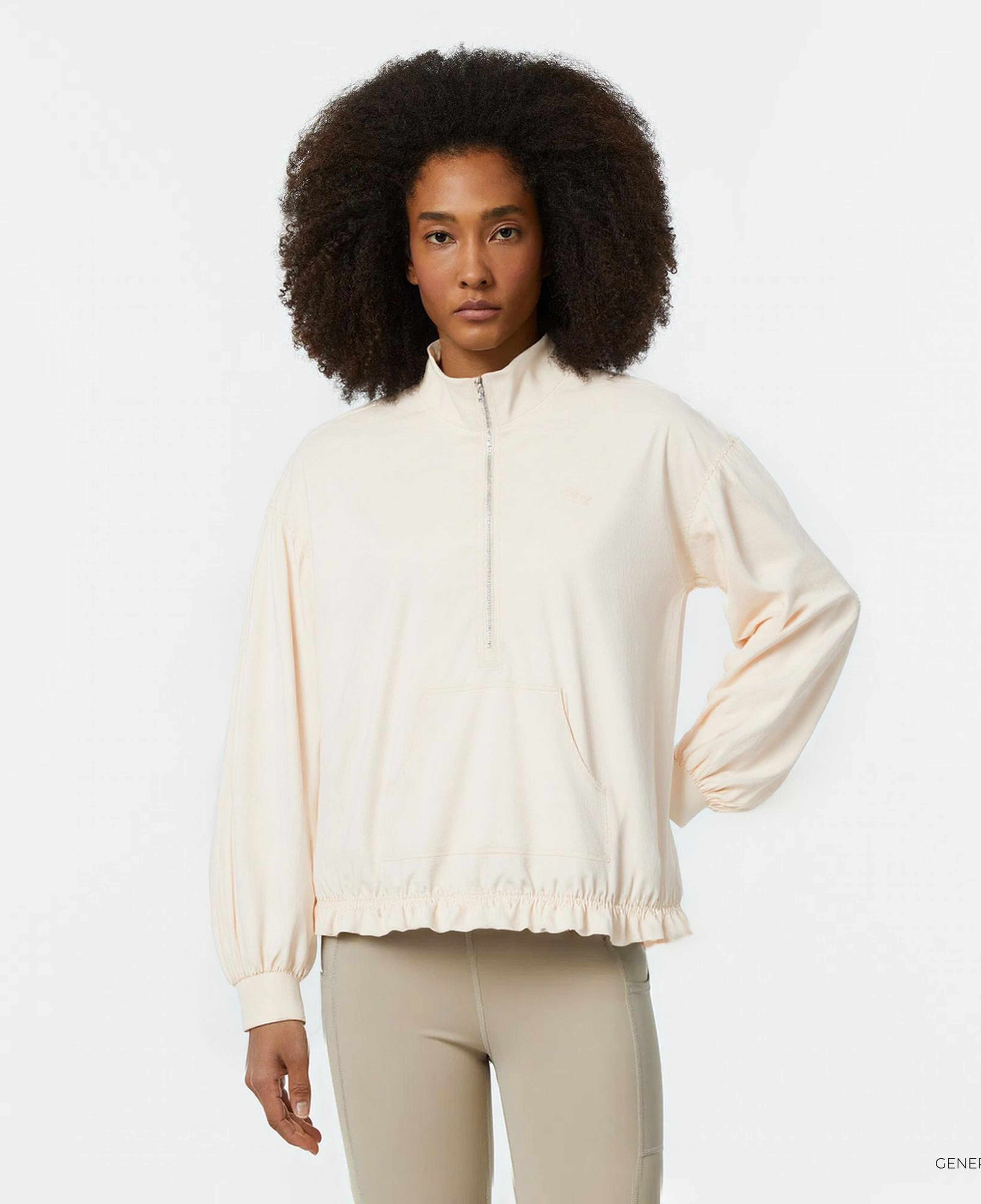 Lacoste Kadın Oversize Fit Yarım Fermuarlı Krem Sweatshirt