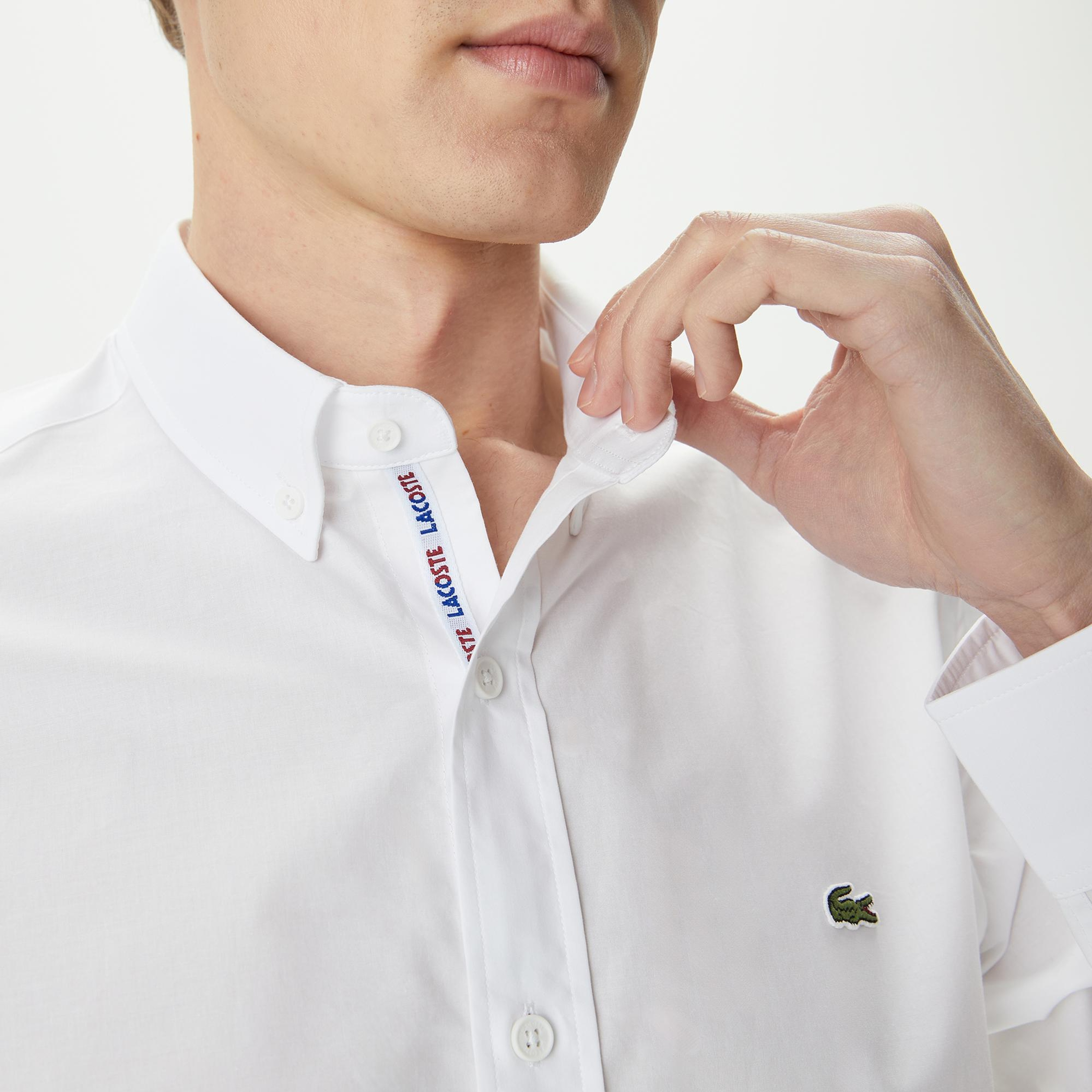 Lacoste Erkek Slim Fit Düğmeli Yaka Beyaz Gömlek