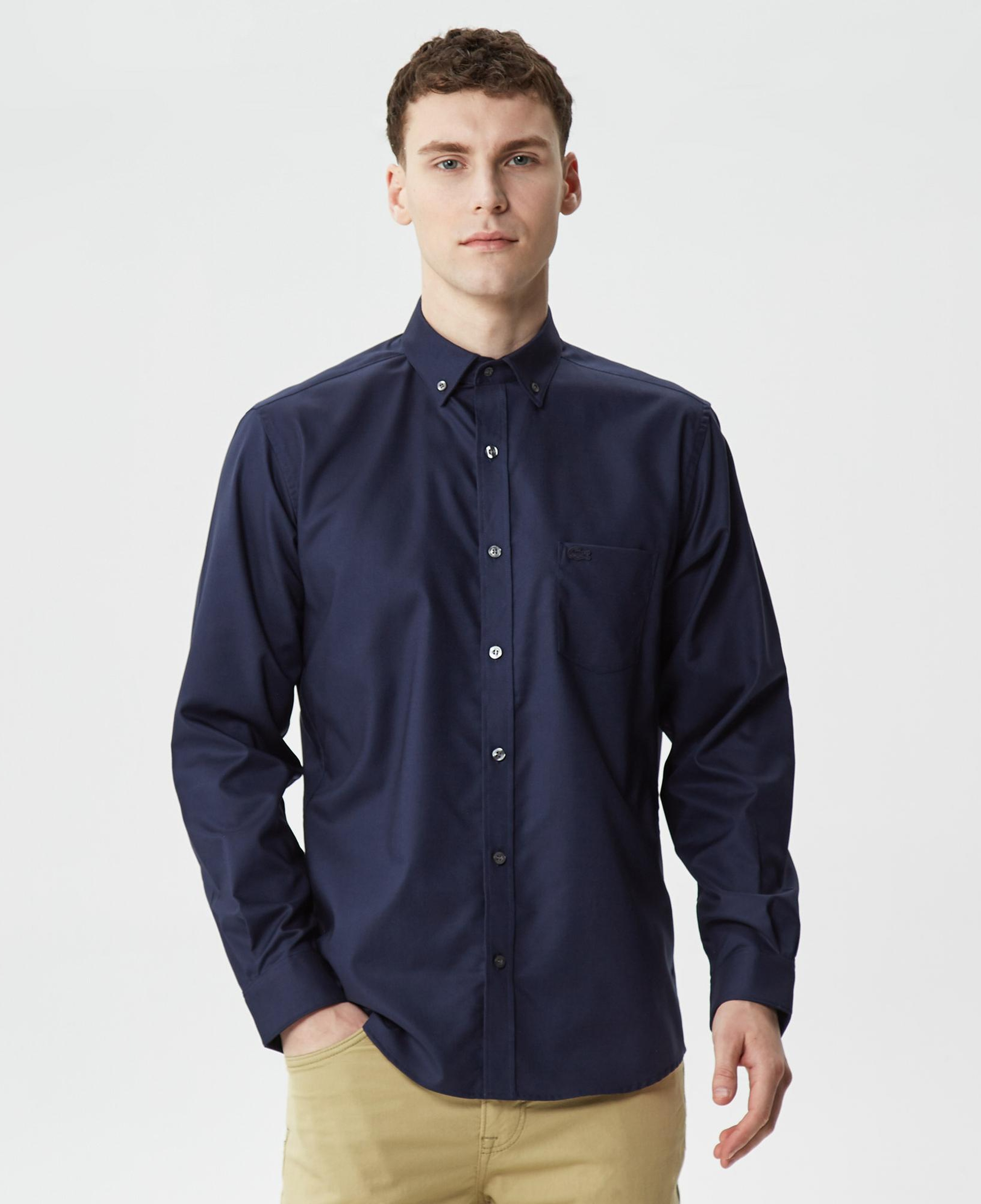 Erkek Regular Fit Düğmeli Yaka Lacivert Gömlek