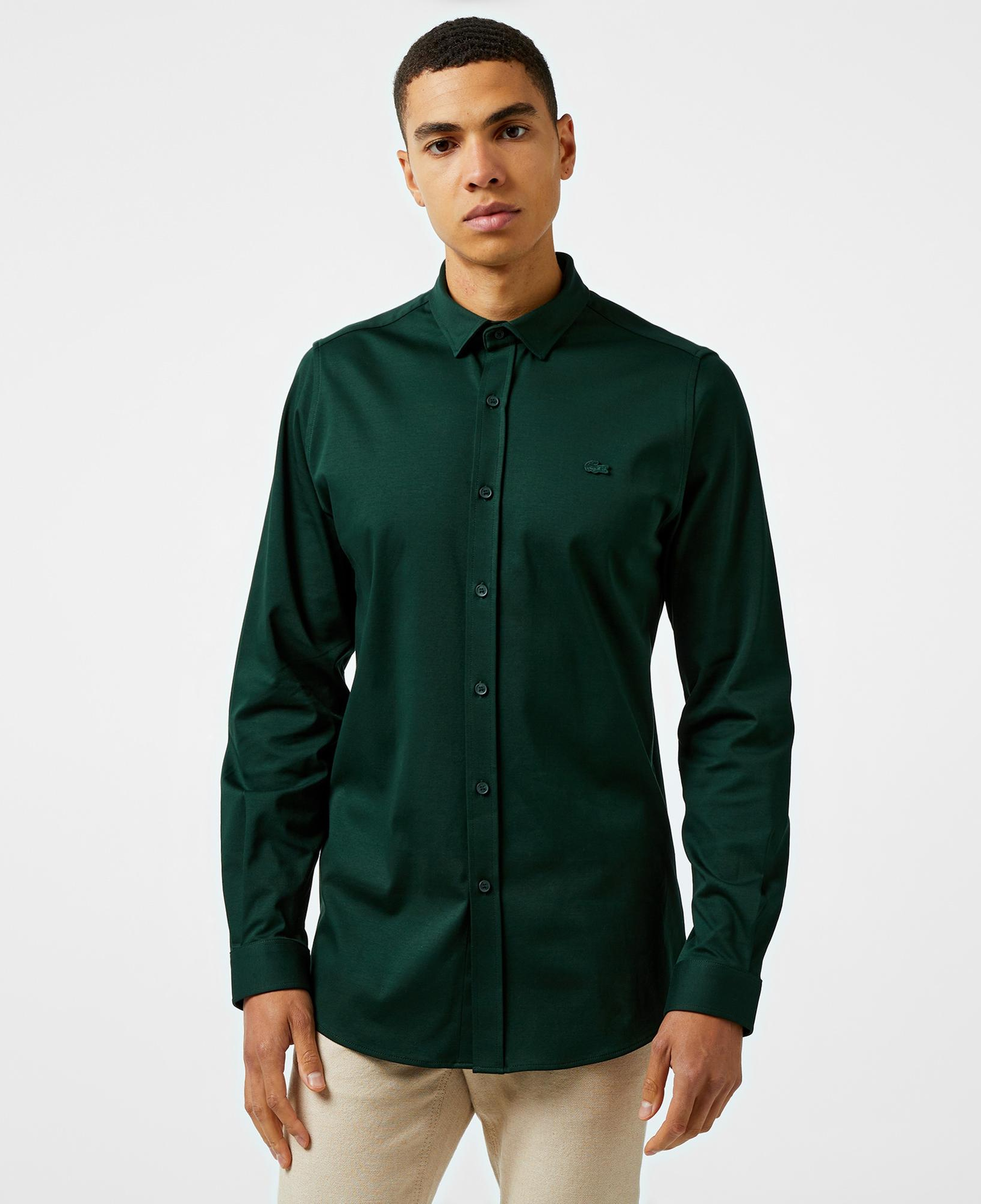 Erkek Slim Fit Koyu Yeşil Gömlek